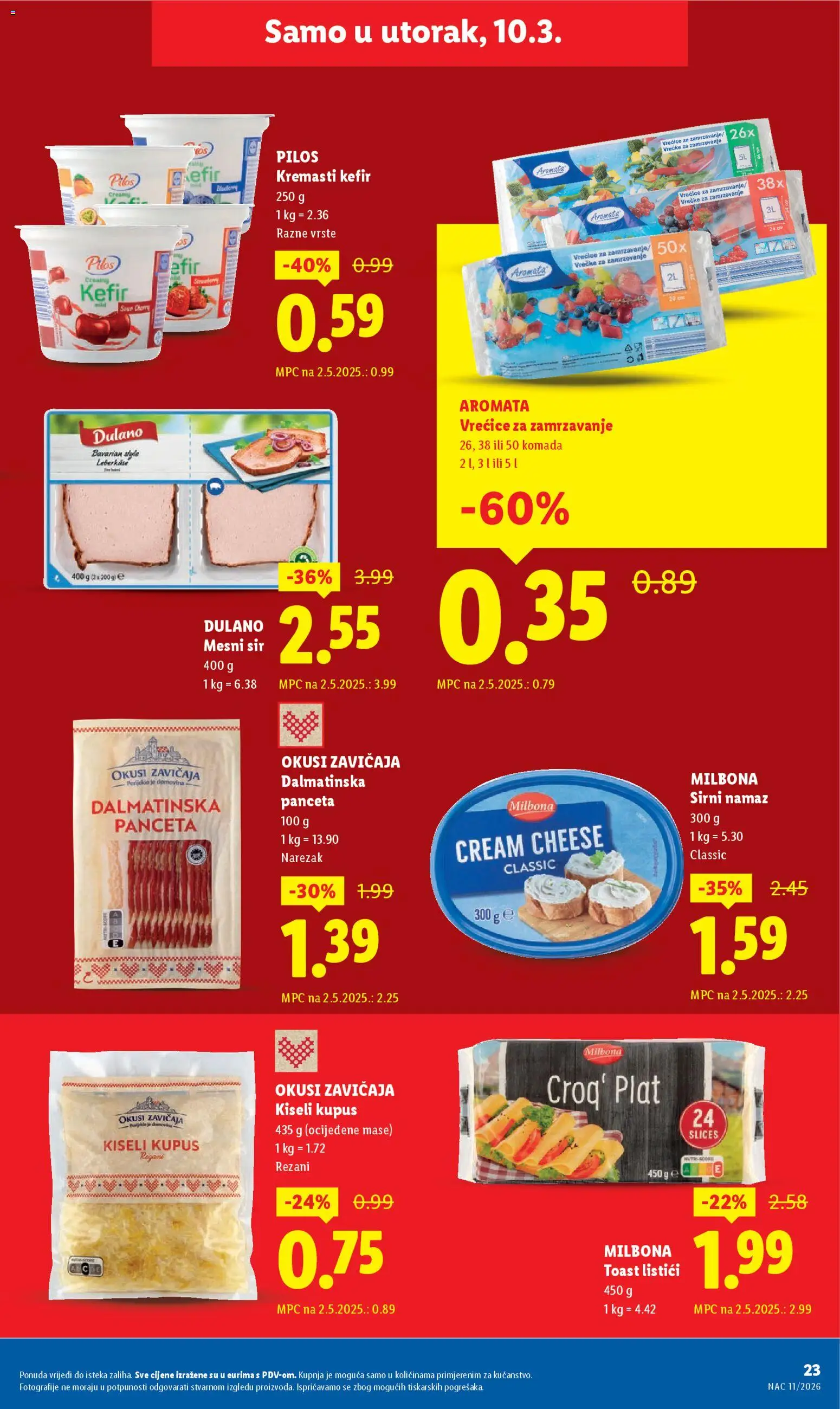 Lidl katalog | vrijedi od 09.03.2026 | Stranica: 23 | Proizvodi: Narezak, Vrećice za zamrzavanje, Kefir, Panceta