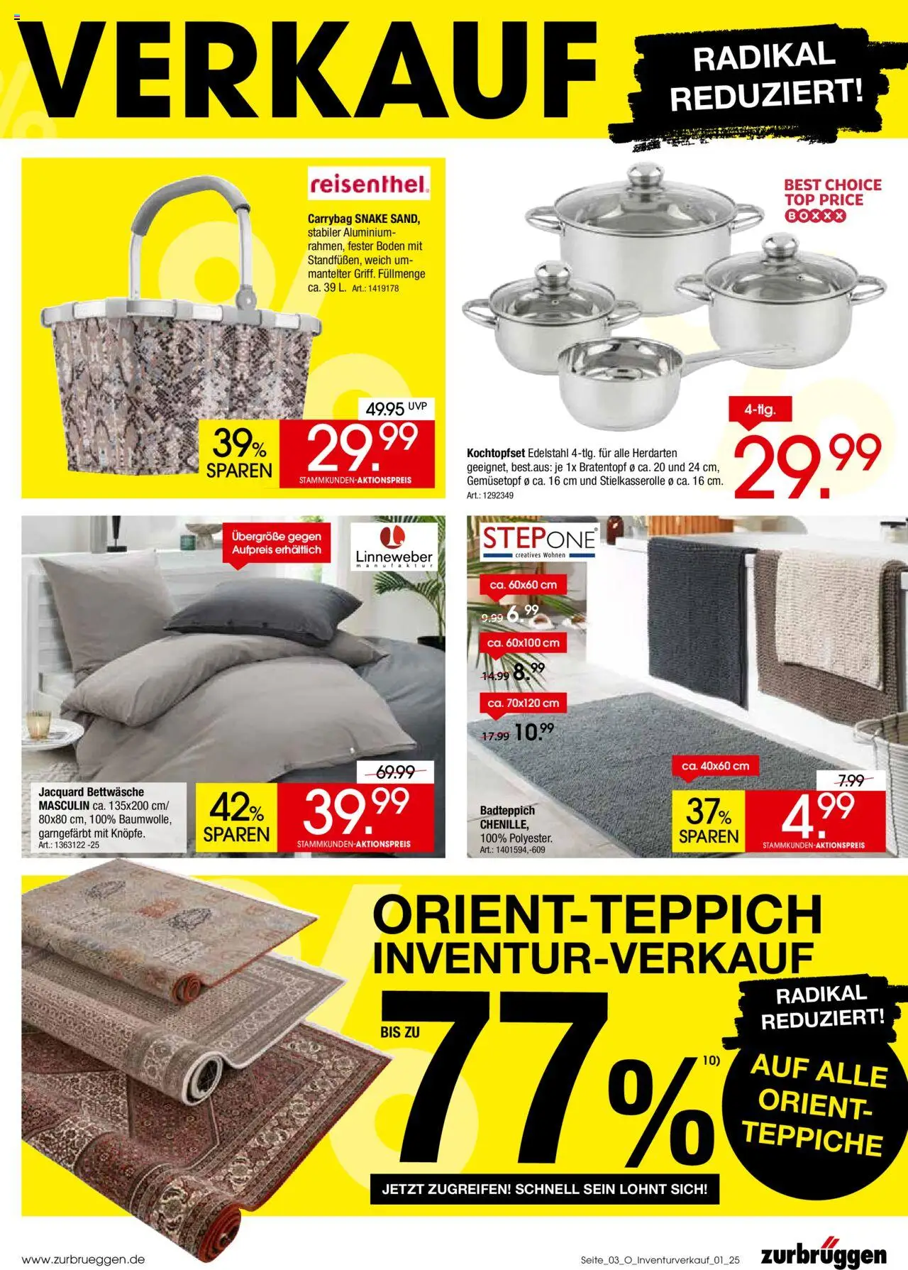 Zurbrüggen Inventurverkauf - gültig ab dem 04.08.2025 | Seite: 3 | Produkte: Top, Bettwäsche, Orientteppich
