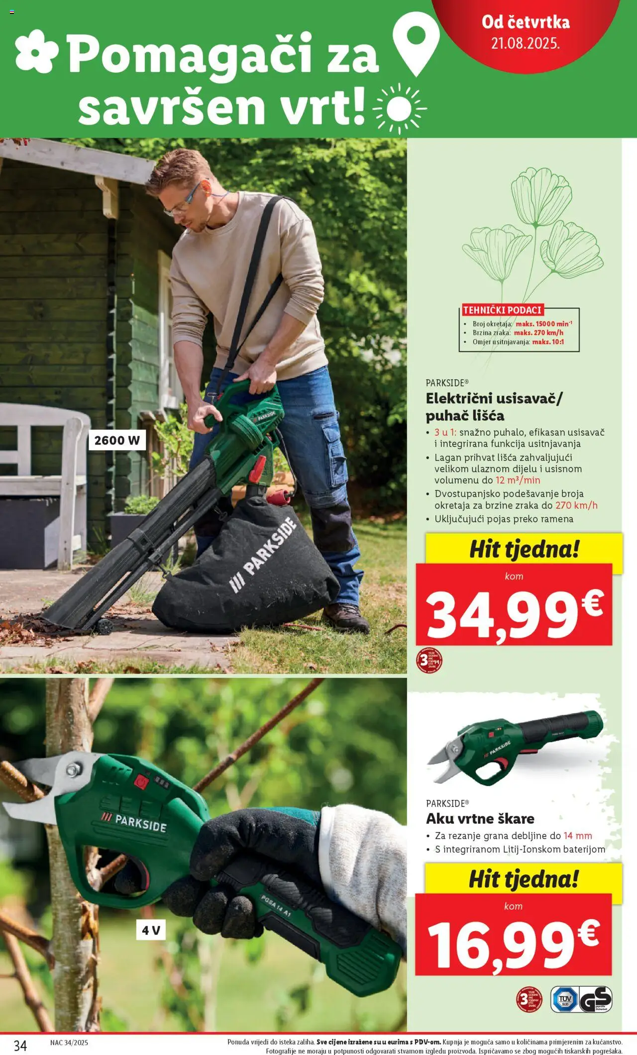 Lidl katalog | vrijedi od 18.08.2025 | Stranica: 34 | Proizvodi: Usisavač, Pojas, Škare, Parkside