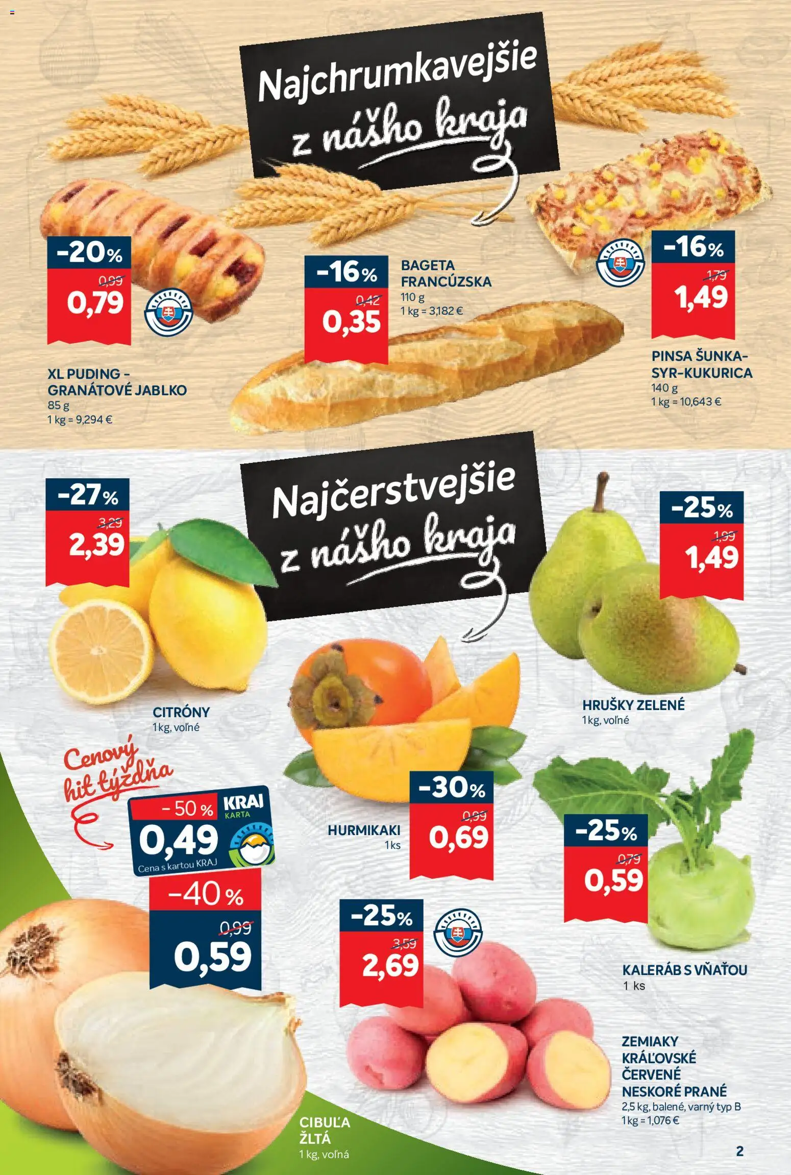 Nové Kraj akcie – leták je platný od 06.11.2025 | Strana: 2 | Produkty: Šunka, Hurmikaki, Citróny, Hrušky