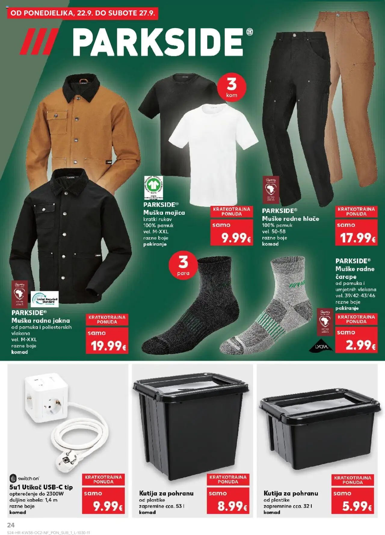 Kaufland katalog | vrijedi od 17.09.2025 | Stranica: 24 | Proizvodi: Jakna, Hlače, Čarape, Utikač
