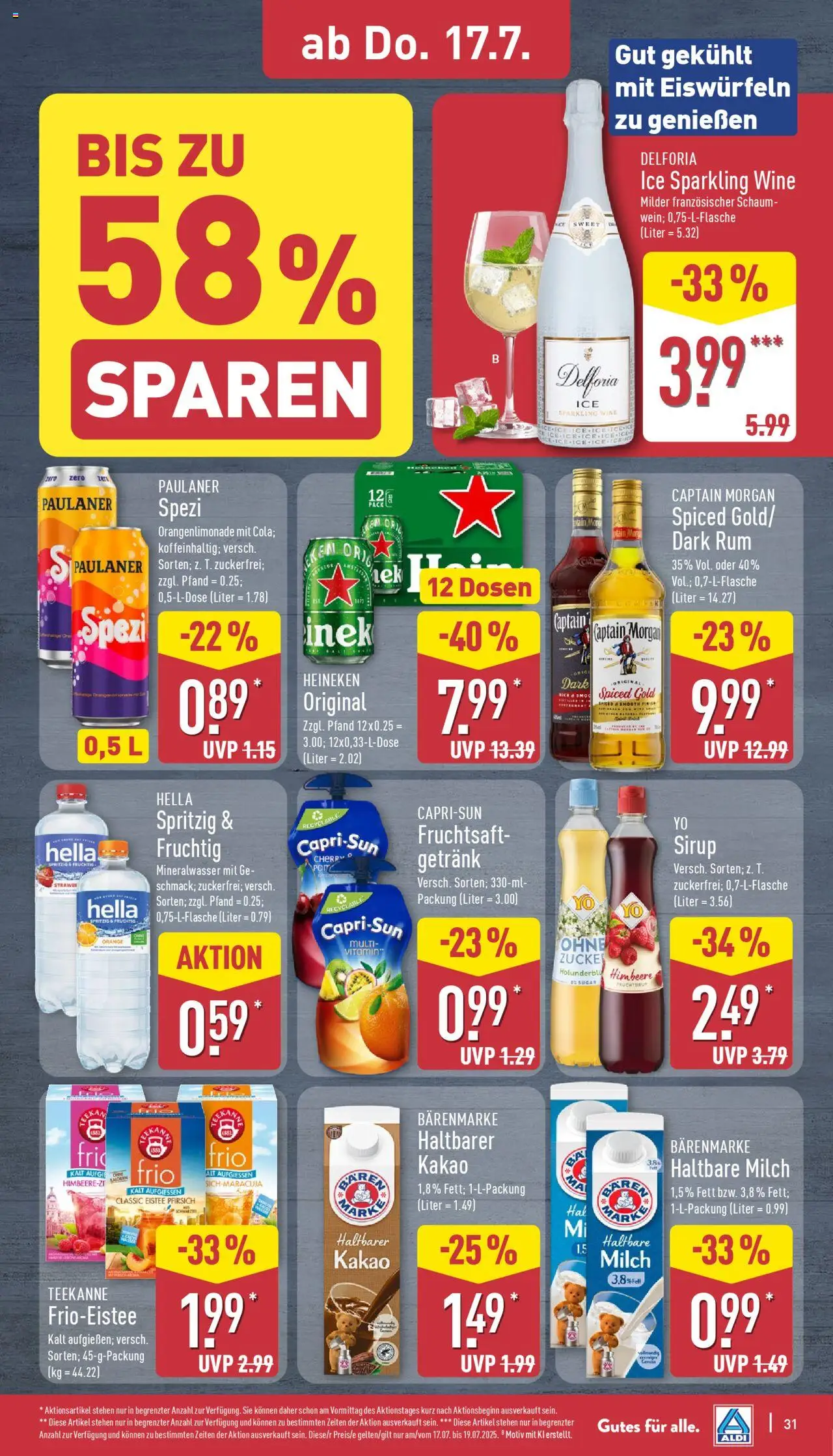 Aldi Prospekt 	 - gültig ab dem 14.07.2025 | Seite: 31 | Produkte: Paulaner spezi, Haltbare milch, Sirup, Captain morgan
