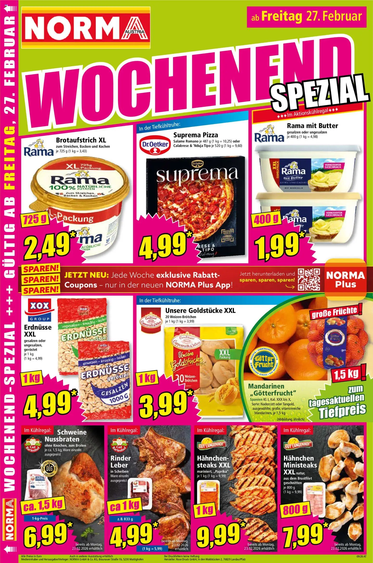 Norma Flugblatt gültig ab 23.02.2026 | Seite: 18 | Produkte: Mandarinen, Папионка, Butter, Pizza