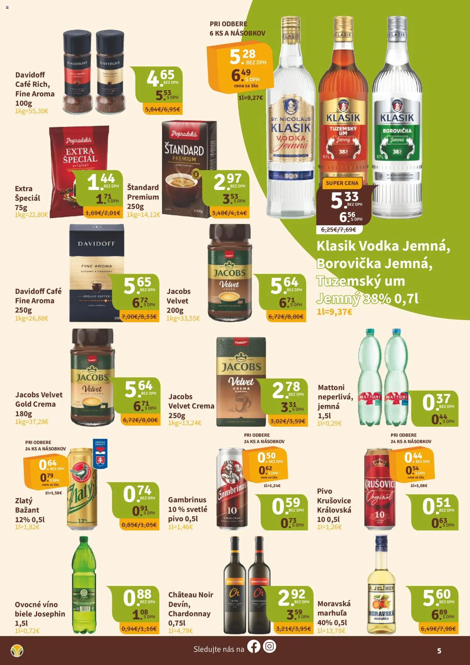 Nové Nitrazdroj akcie – leták je platný od 23.01.2026 | Strana: 5 | Produkty: Davidoff, Borovička, Krušovice, Vodka