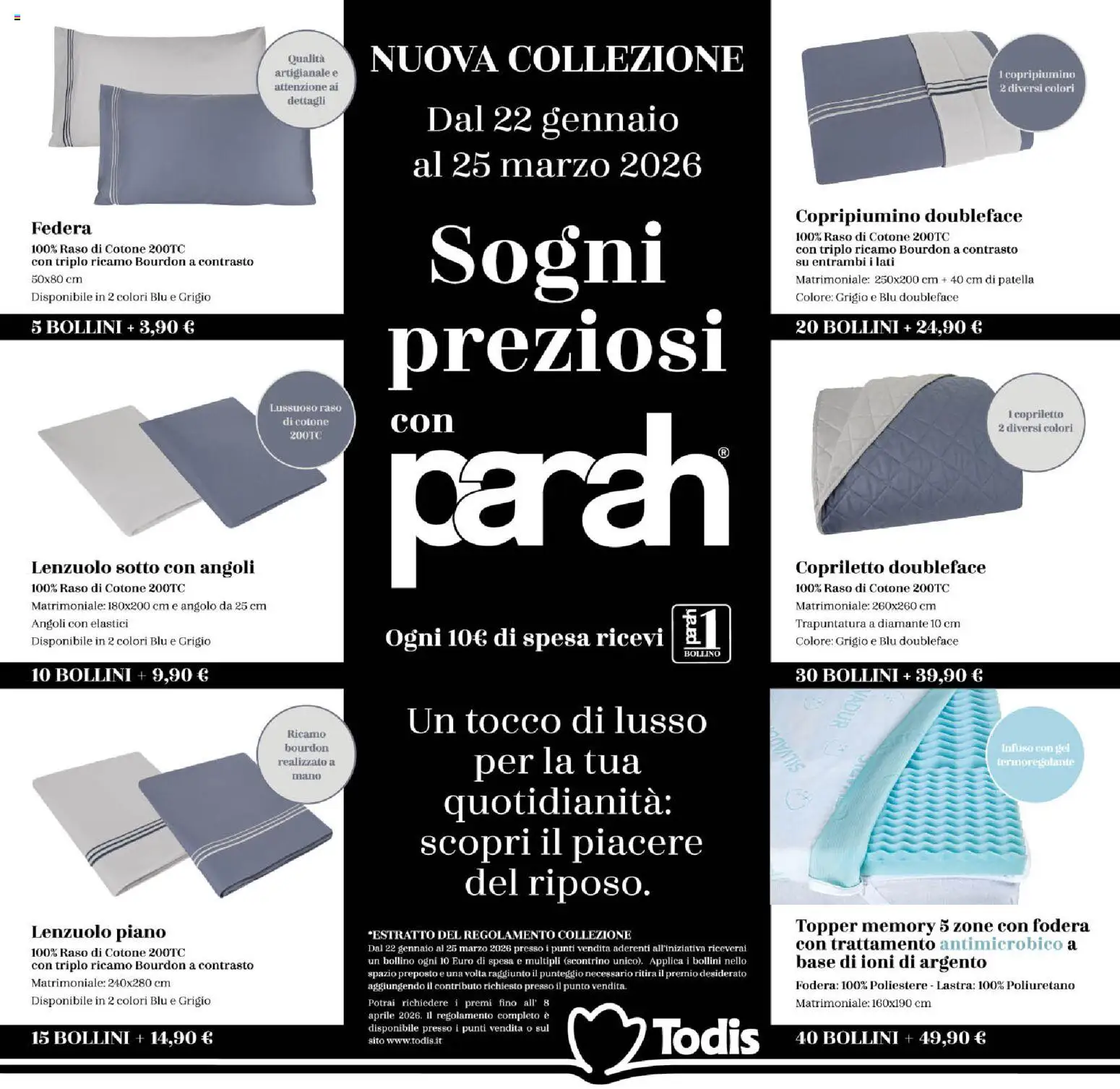 Volantino Todis del 22.01.2026 | Pagina: 3 | Prodotti: Copripiumino, Copriletto, Federa, Elastici