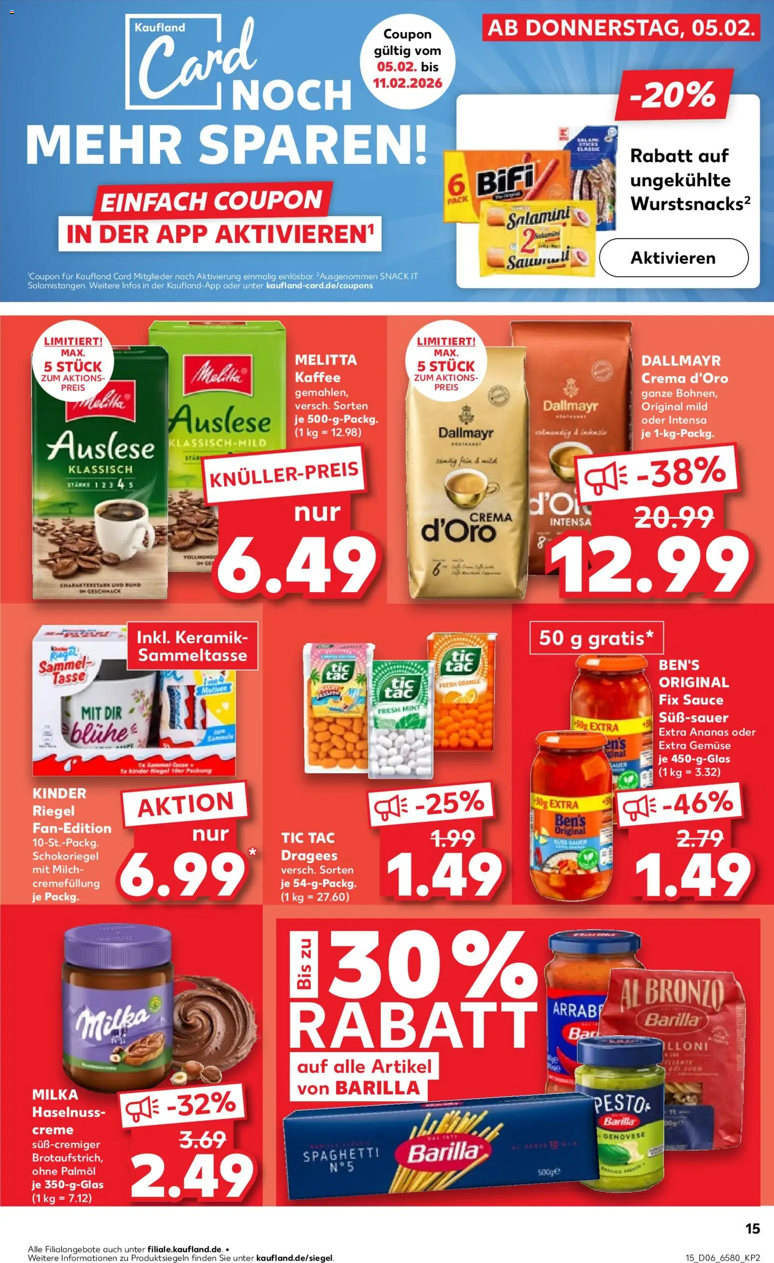 Kaufland prospekt Kiel	 – gültig ab 08.02.2026 | Seite: 15 | Produkte: Melitta kaffee, Kinder riegel, Dallmayr, Gemüse