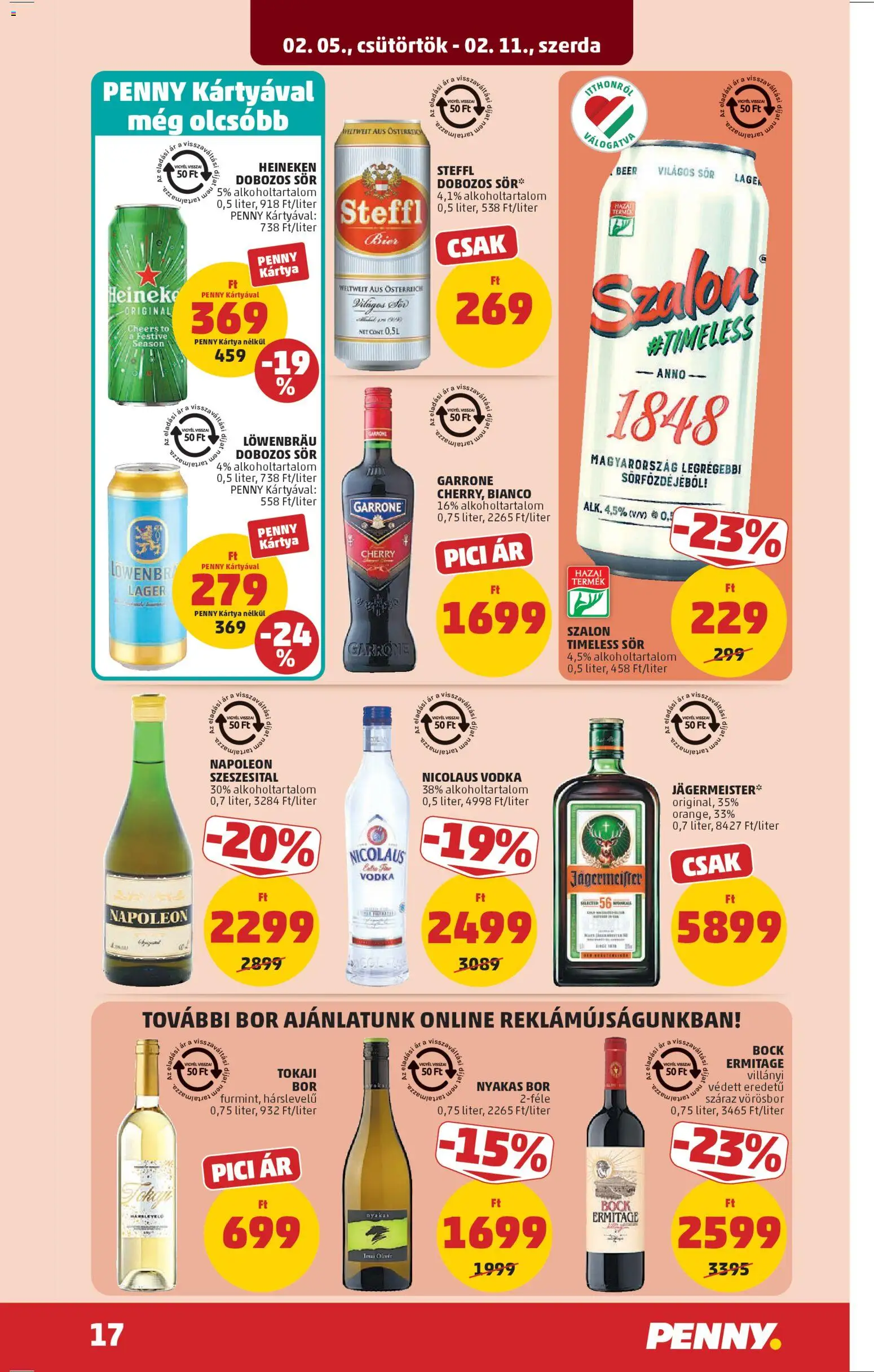 PENNY akciós ujság - amely érvényes a következő dátumtól: 05.02.2026 | Oldal: 19 | Termékek: Steffl, Dobozos sör, Vörösbor, Vodka