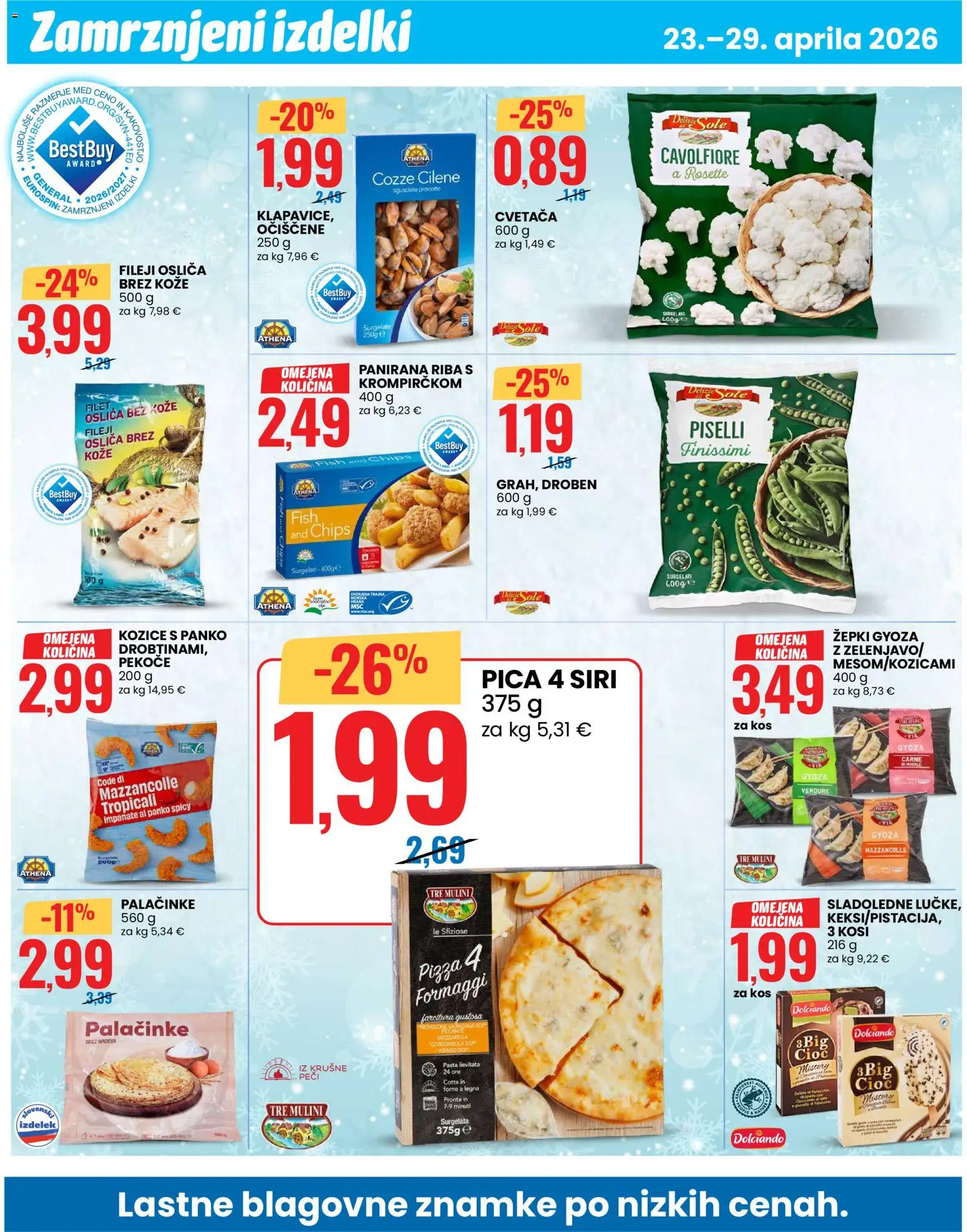 Novi Eurospin katalog ponudbe – veljaven od 23.04.2026 | Stran: 10 | Izdelki: Kos, Palačinke, Pica, Riba