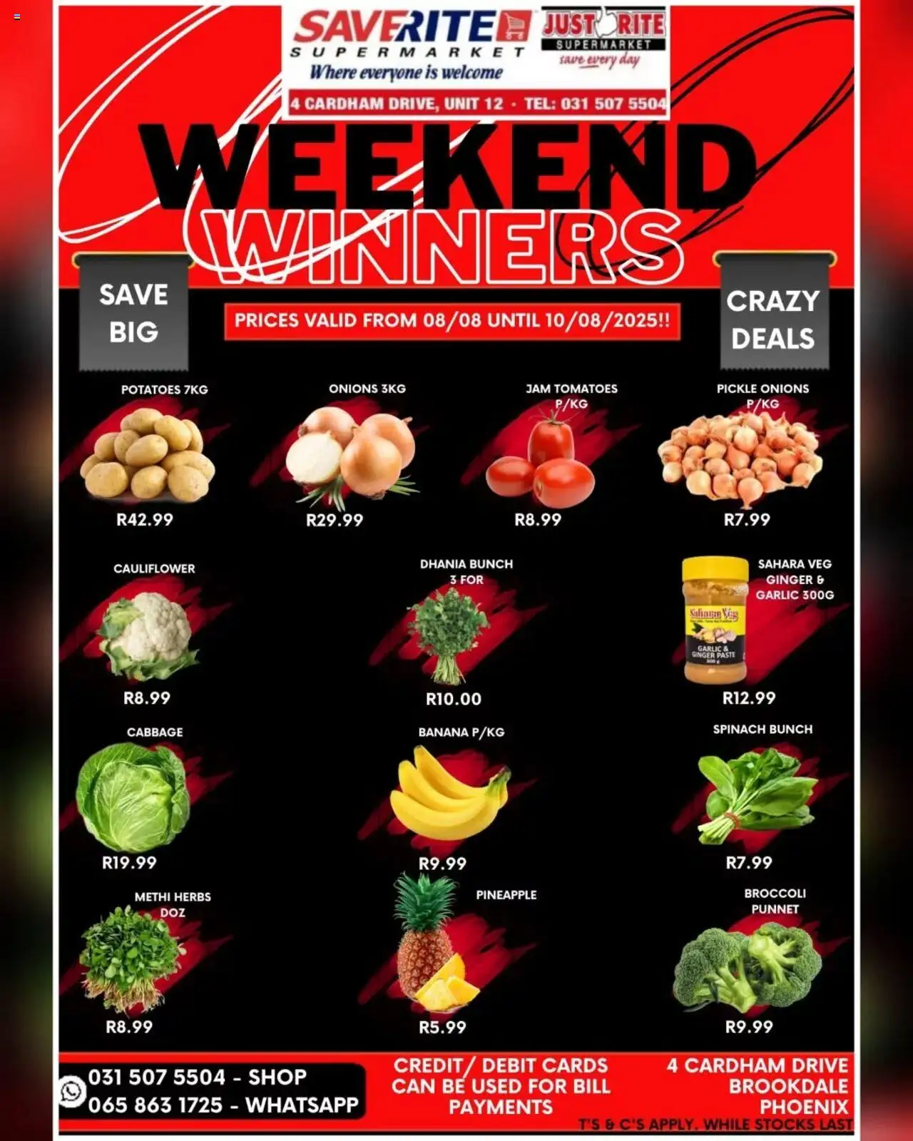 Saverite Weekend Winners │ valid from 08.08.2025 | Page: 1 | Products: Cauliflower, Tomatoes, Onions, Herbs