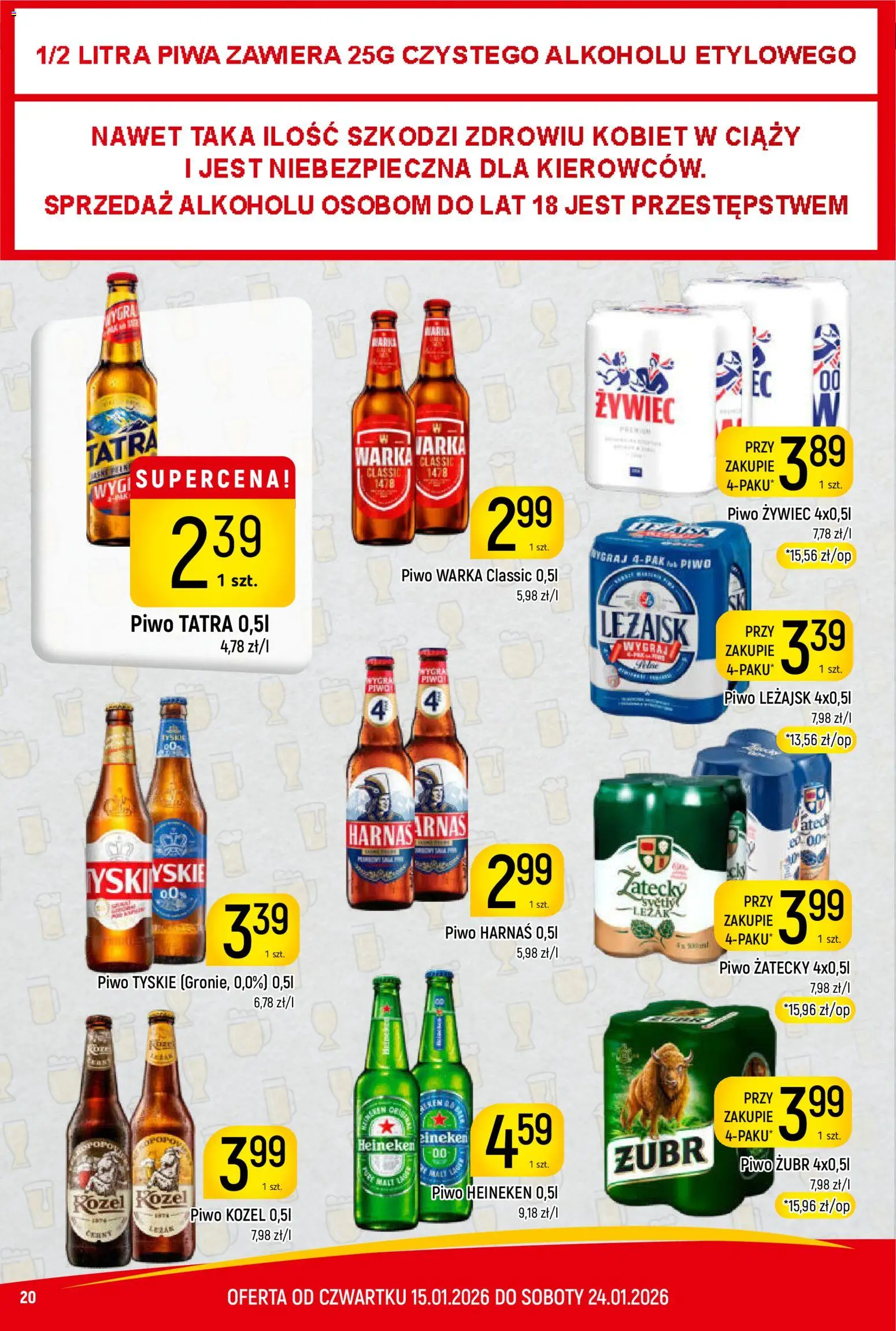 Piotruś Pan Gazetka od 15.01.2026 | Strona: 20 | Produkty: Tyskie, Harnaś, Piwo, Heineken