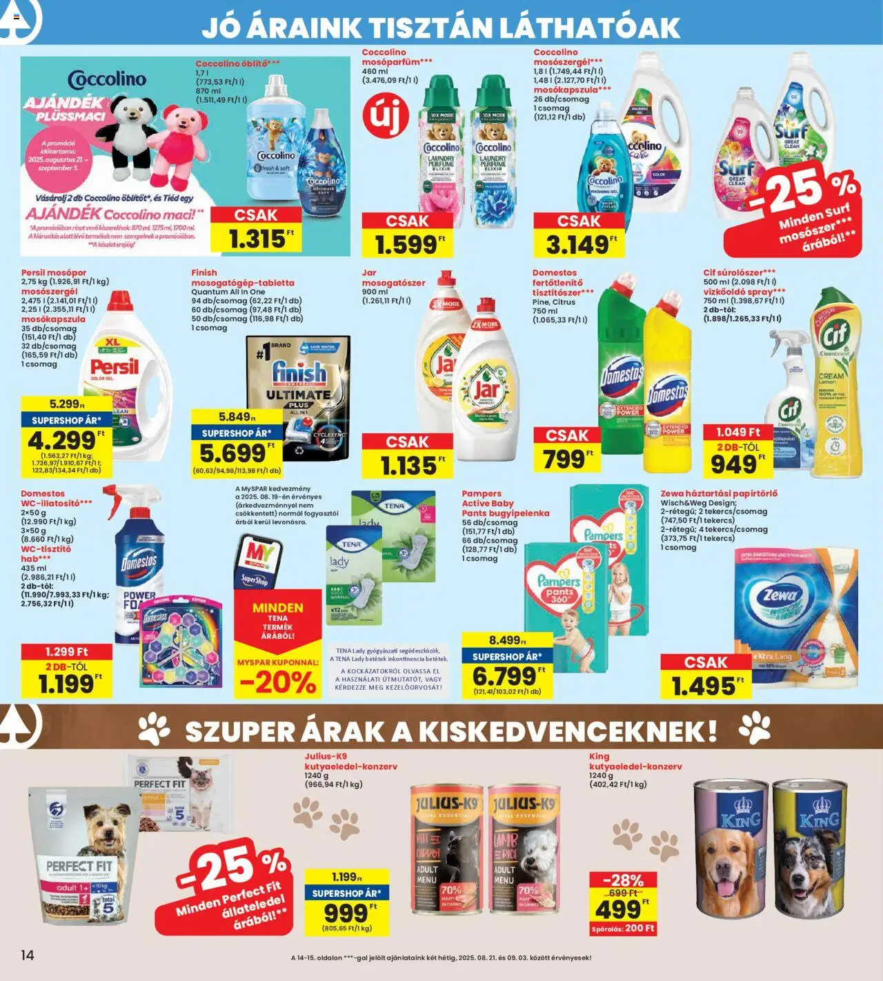Interspar akciós ujság - amely érvényes a következő dátumtól: 21.08.2025 | Oldal: 14 | Termékek: Pampers, Papírtörlő, Mosókapszula, Mosópor
