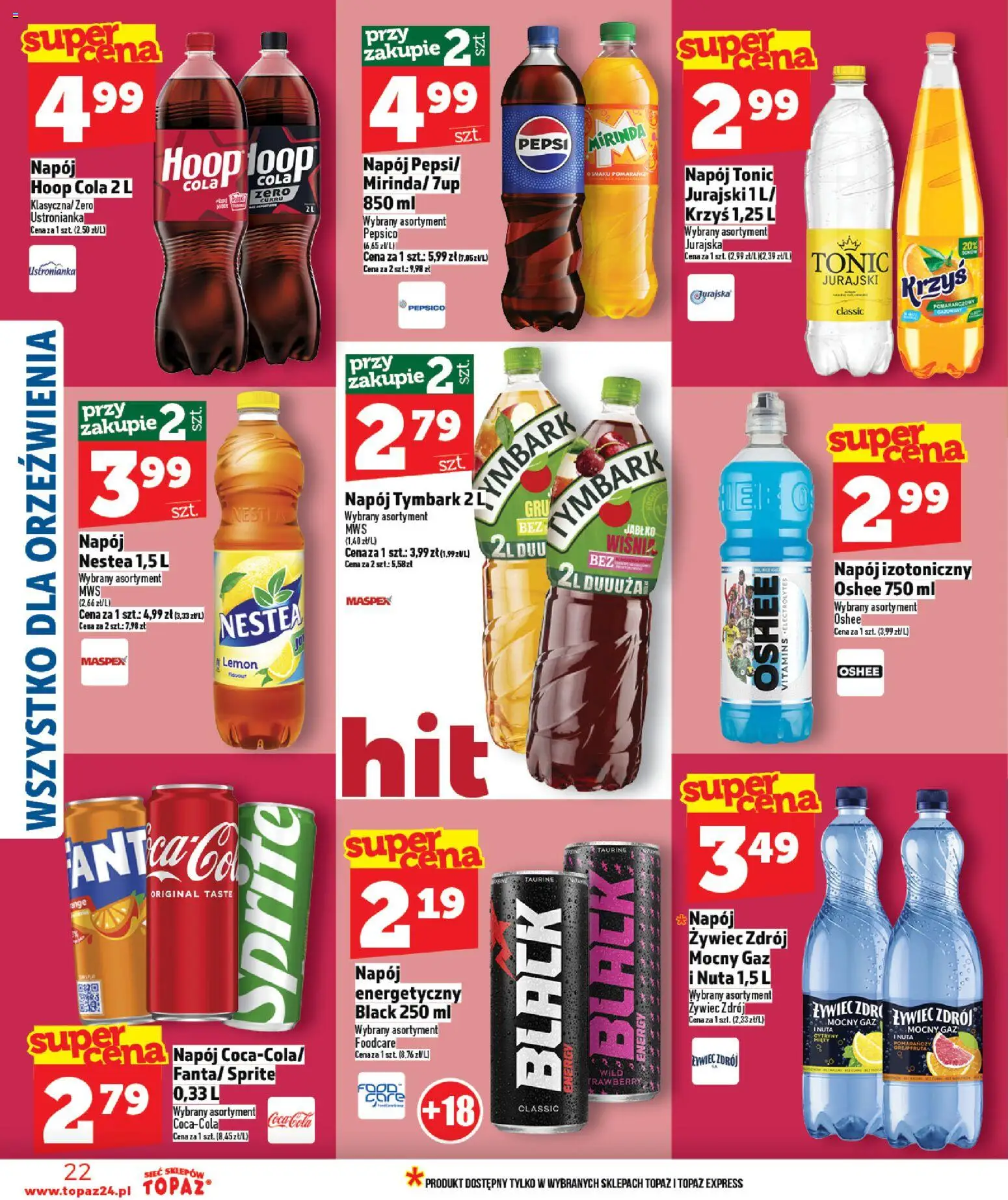 Topaz Gazetka od 22.01.2026 | Strona: 22 | Produkty: Pepsi, Sprite, Coca cola, Cytryny