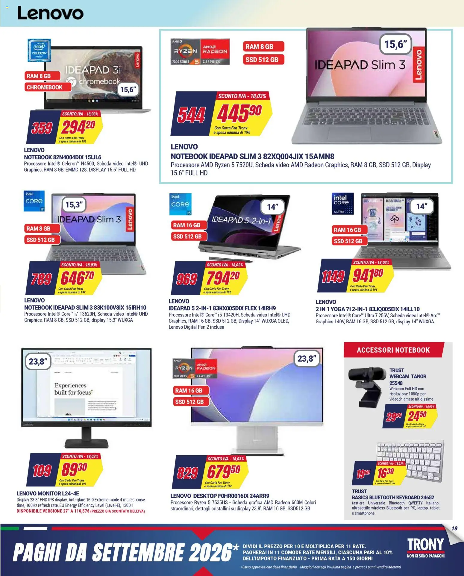 Volantino Trony del 02.04.2026 | Pagina: 19 | Prodotti: Tablet, Tastiera, Video, Fan