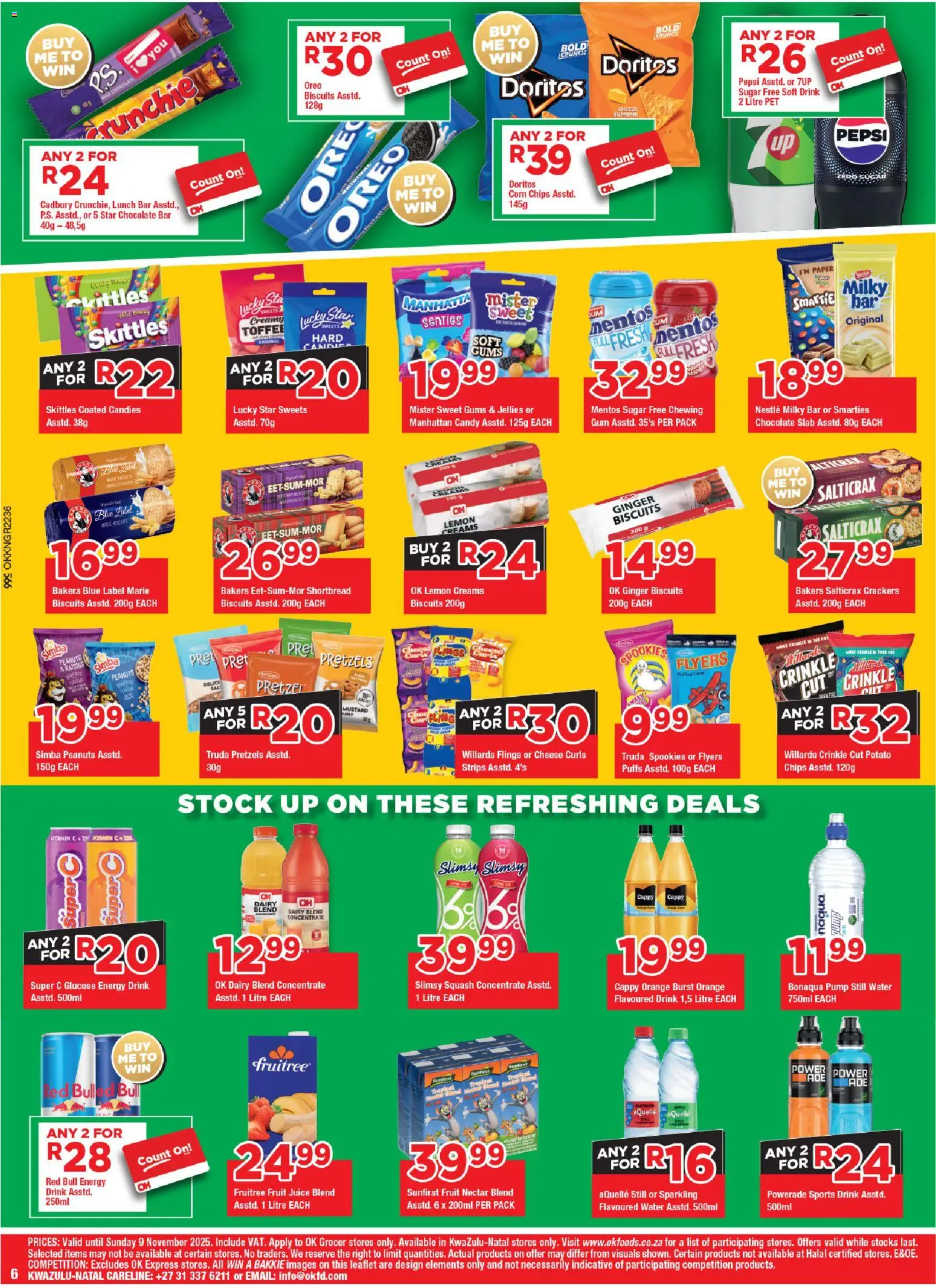 New OK Foods catalogue – valid from 24.10.2025 | Page: 6 | Products: Sweets, Corn, Chocolate, Juice