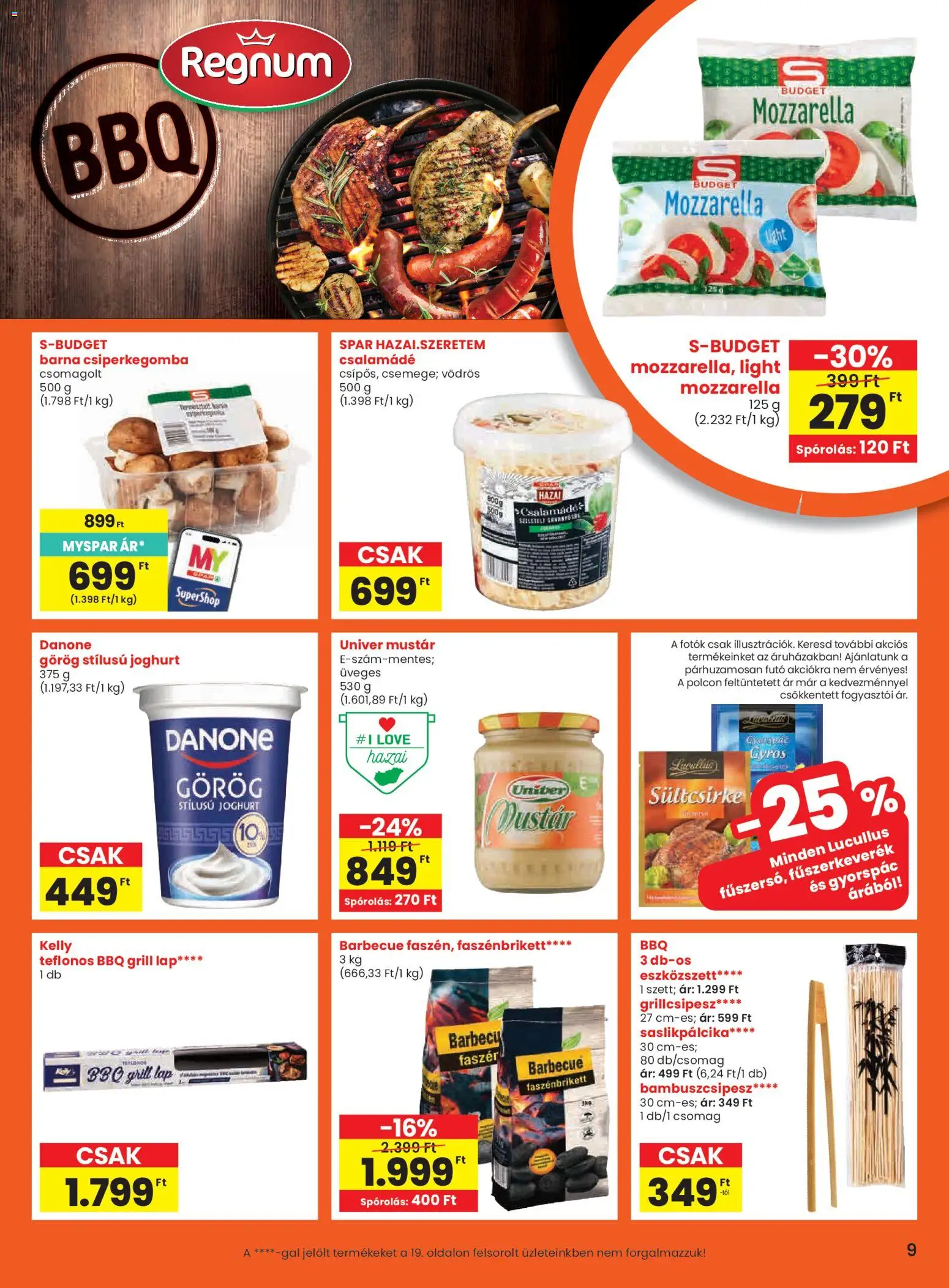 Spar akciós ujság - amely érvényes a következő dátumtól: 09.04.2026 | Oldal: 9 | Termékek: Fűszerkeverék, Grill, Joghurt, Mustár