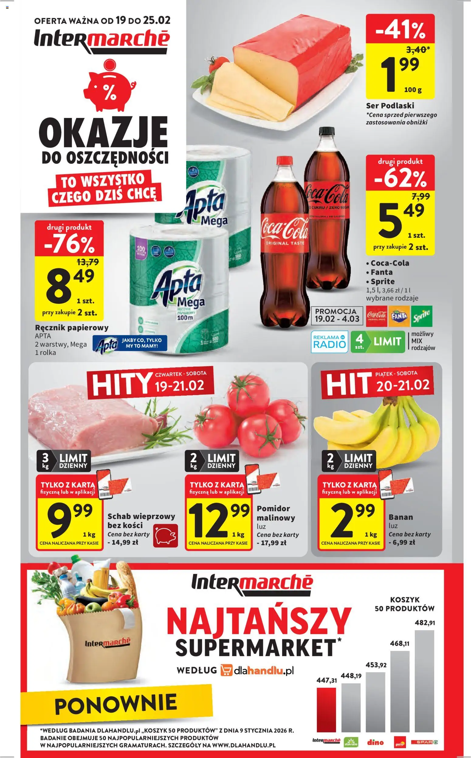 Intermarche Gazetka od 19.02.2026 | Strona: 1 | Produkty: Karta, Sprite, Banan, Ręcznik papierowy
