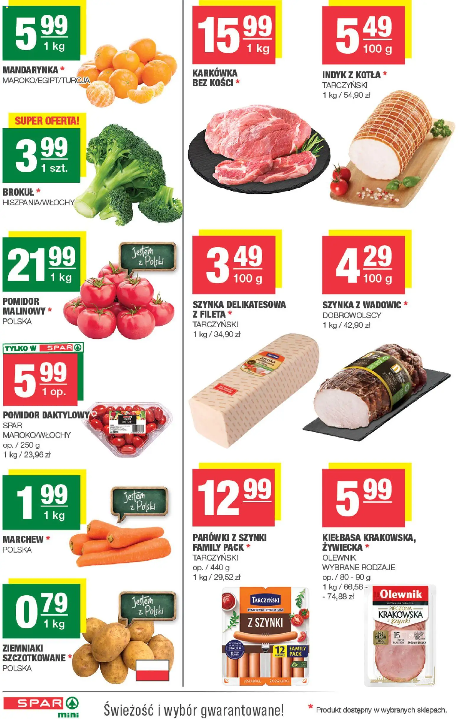 Spar gazetka - Mini od 16.03.2026 | Strona: 2 | Produkty: Kiełbasa, Pomidor malinowy, Brokuł, Parówki z szynki