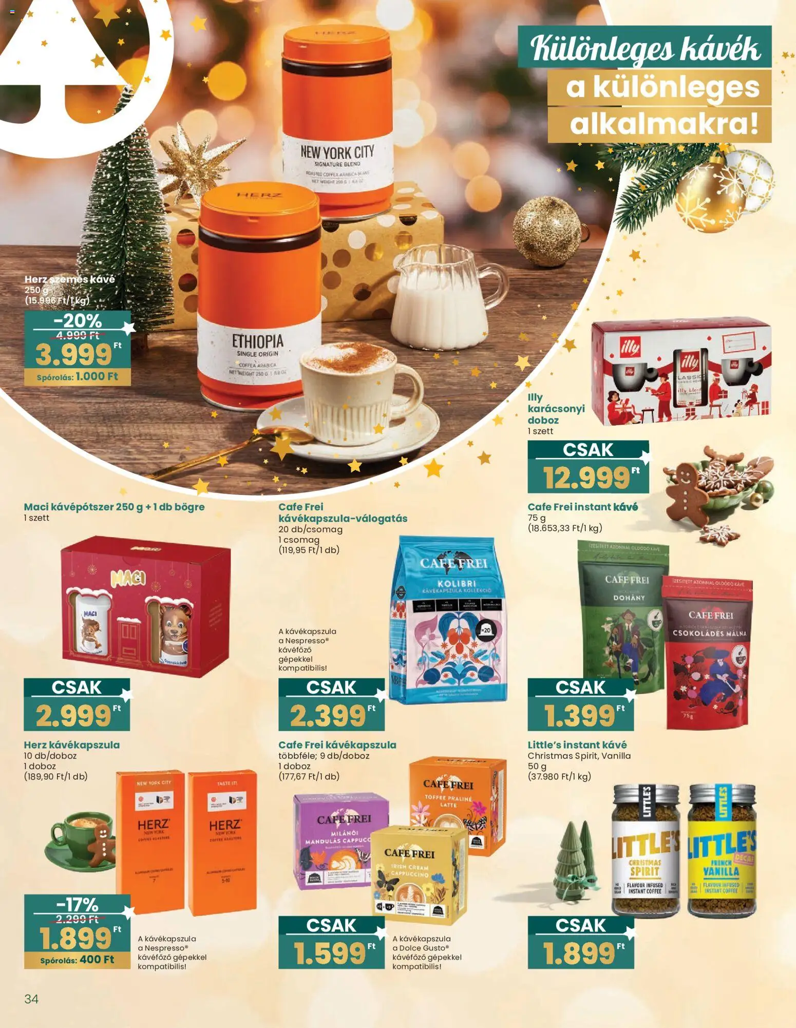 Interspar akciós ujság - amely érvényes a következő dátumtól: 20.12.2025 | Oldal: 34 | Termékek: Kávékapszula, Kávéfőző, Bögre, Doboz