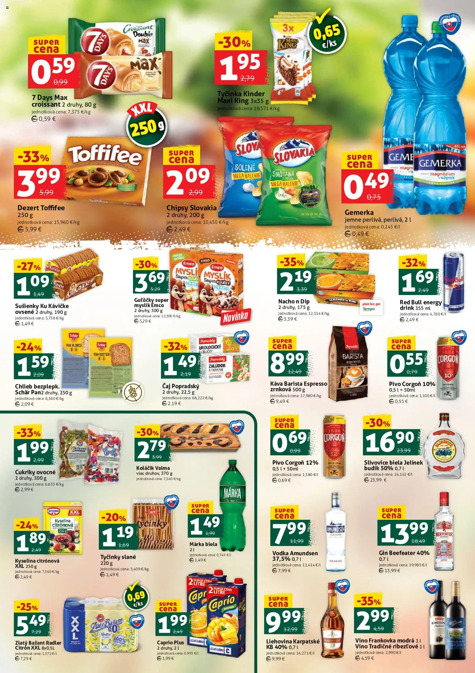 Nové COOP Jednota akcie – leták je platný od 24.04.2026 | Strana: 3 | Produkty: Croissant, Kinder, Corgoň, Gemerka