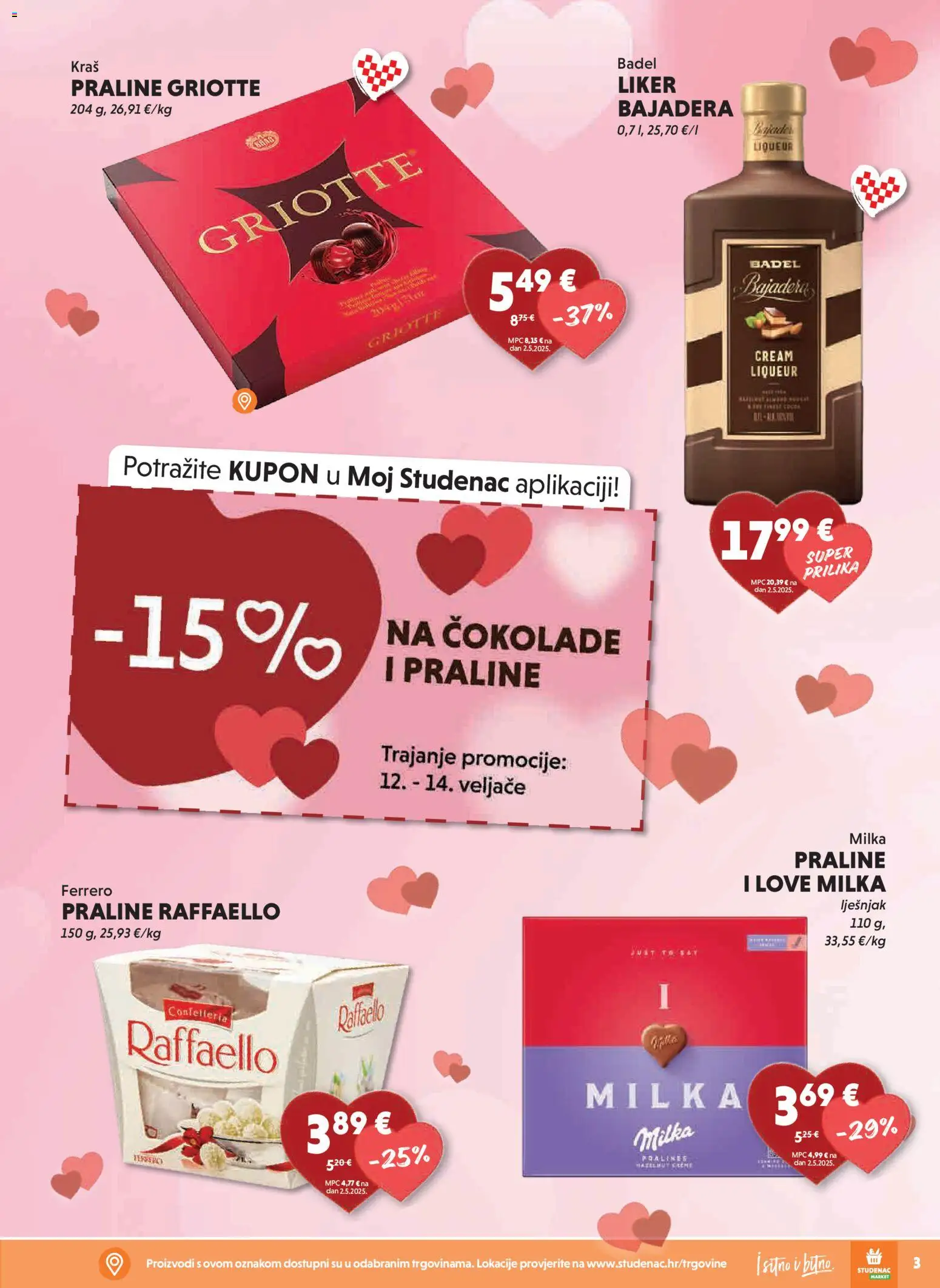 Studenac katalog | vrijedi od 11.02.2026 | Stranica: 3 | Proizvodi: Praline, Liker, Milka, Raffaello