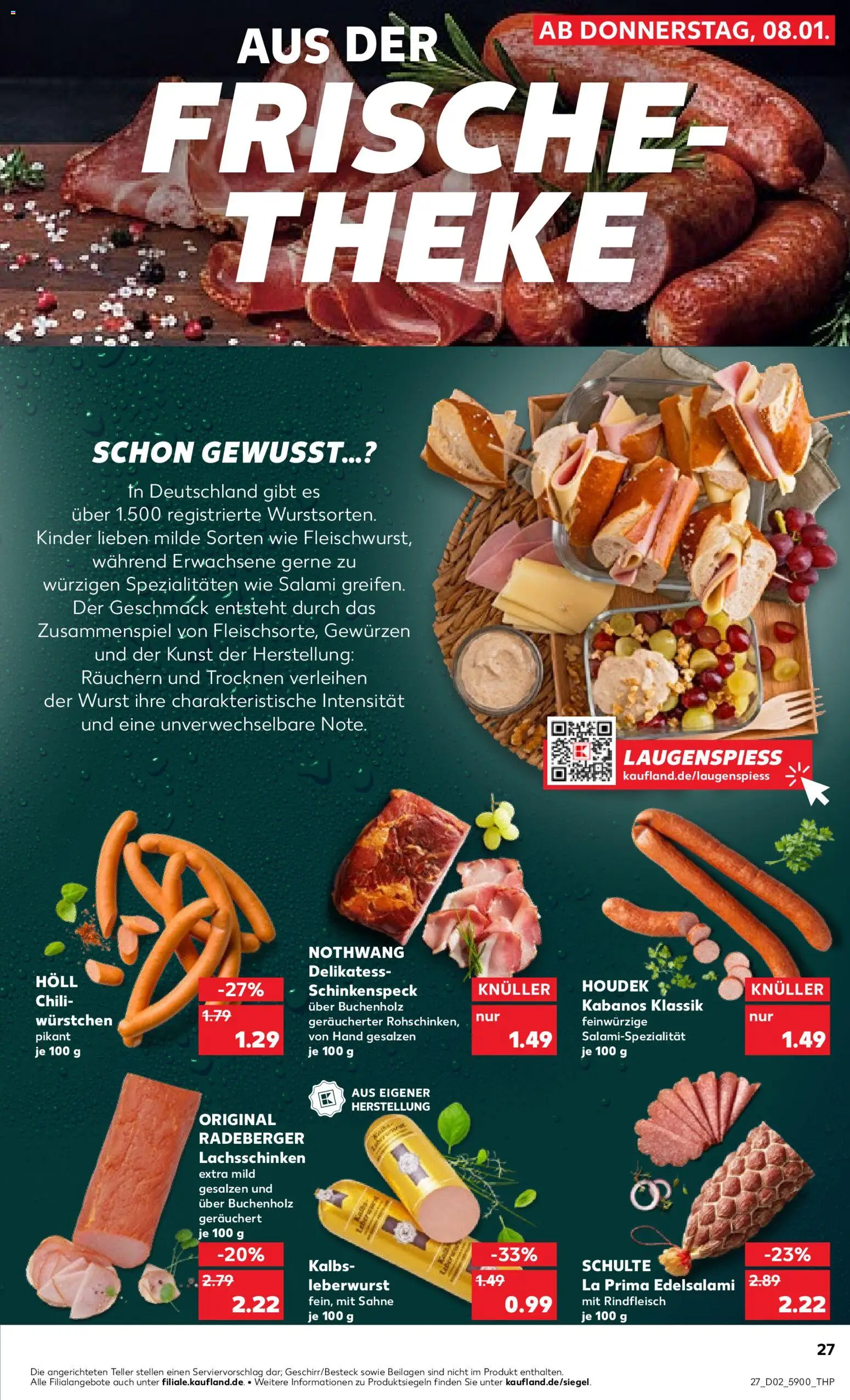 Kaufland prospekt Berlin	 – gültig ab 08.01.2026 | Seite: 27 | Produkte: Wurst, Chili, Salami, Sahne