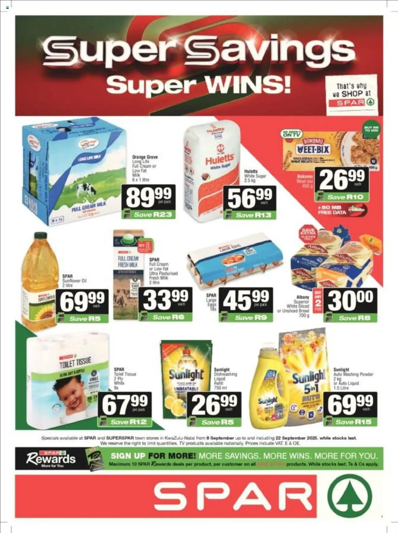 New Superspar catalogue – valid from 08.09.2025 | Page: 1 | Products: TV, Cream, Washing powder, Sugar
