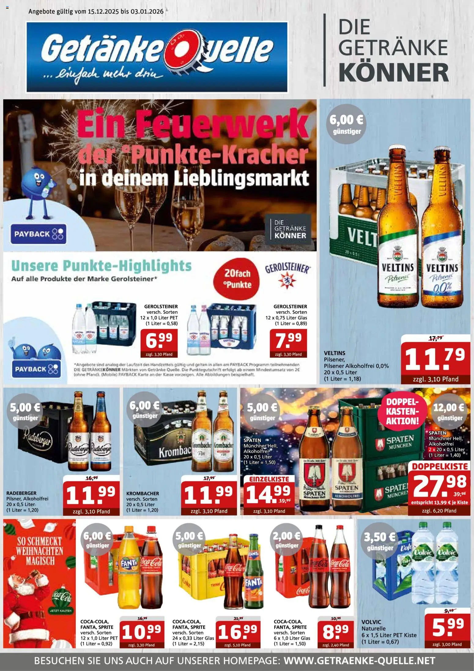 Getränke Quelle Prospekt – gültig ab 15.12.2025 | Seite: 1 | Produkte: Fanta, Sprite, Volvic, Veltins