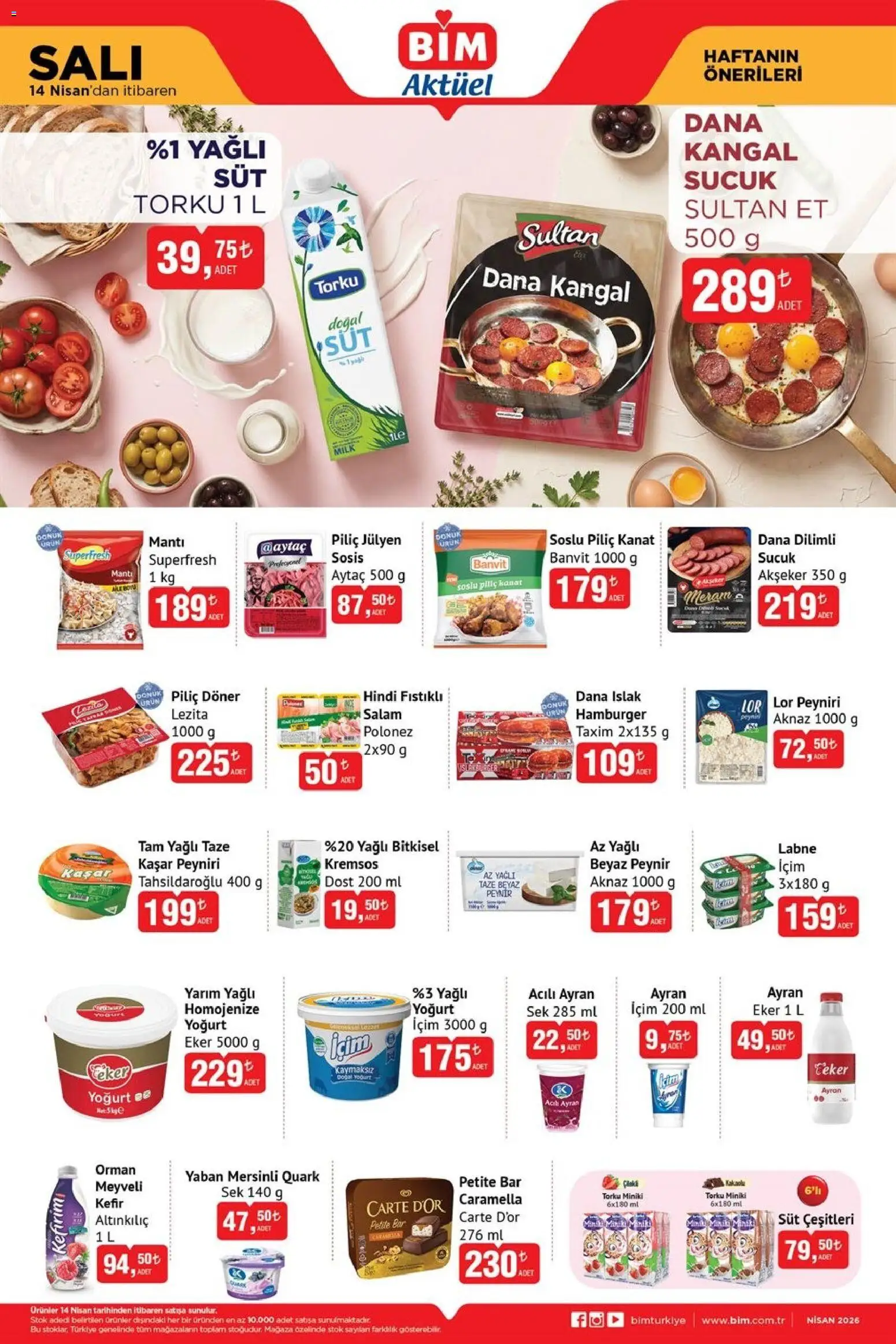 BİM Katalog - 14.04.2026 tarihinden itibaren geçerlidir | Sayfa: 2 | Ürünler: Peynir, Salam, Sosis, Piliç