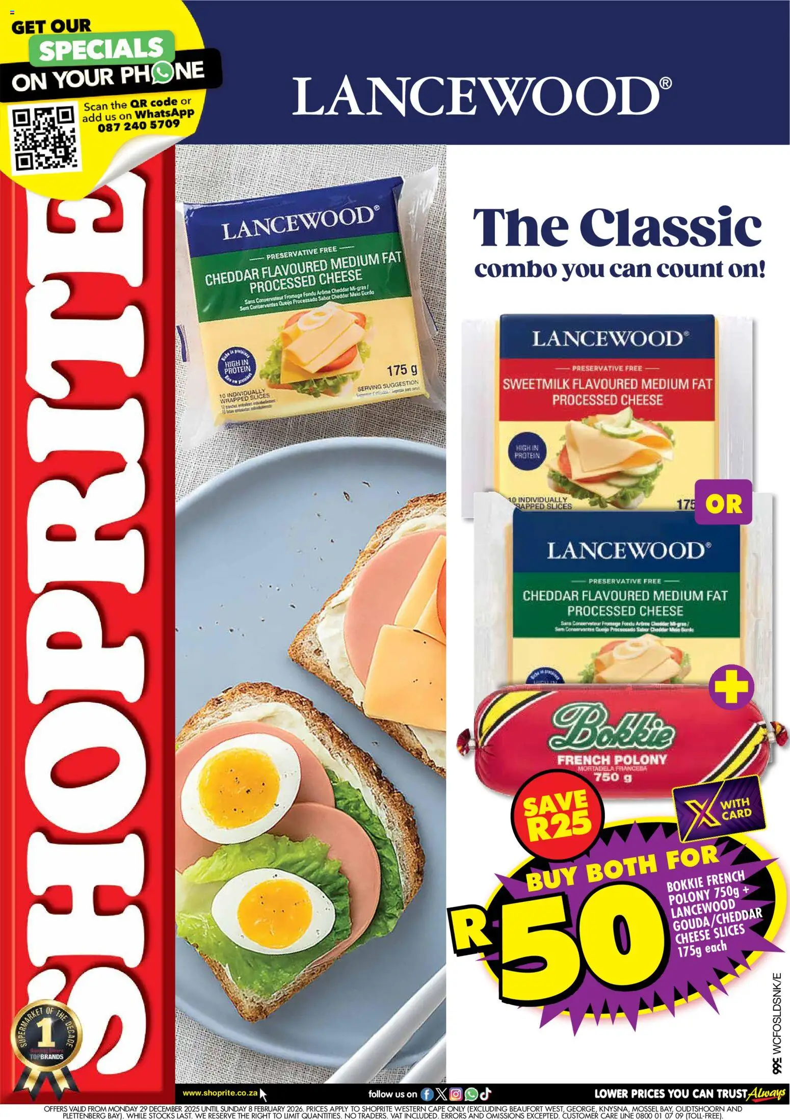 New Shoprite catalogue – valid from 29.12.2025 | Page: 1 | Products: Phone, Detergente líquido, Cheese, Polony