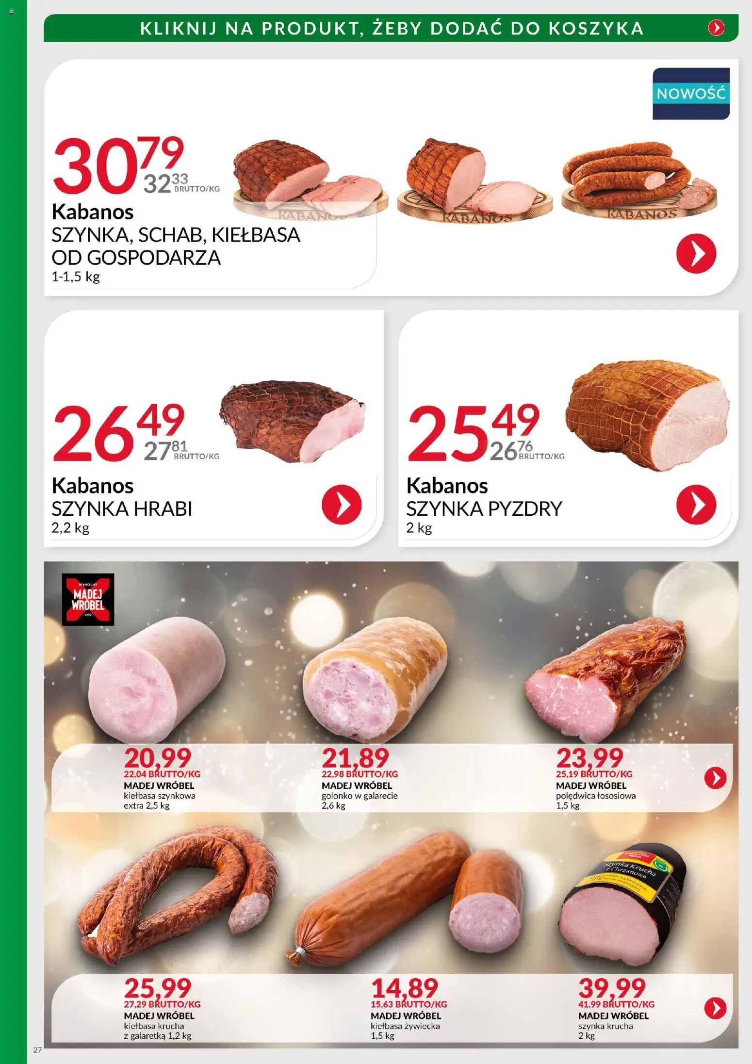 Eurocash Gazetka - Katalog Wędlin od 01.12.2025 | Strona: 27 | Produkty: Kiełbasa, Galaretka, Szynka