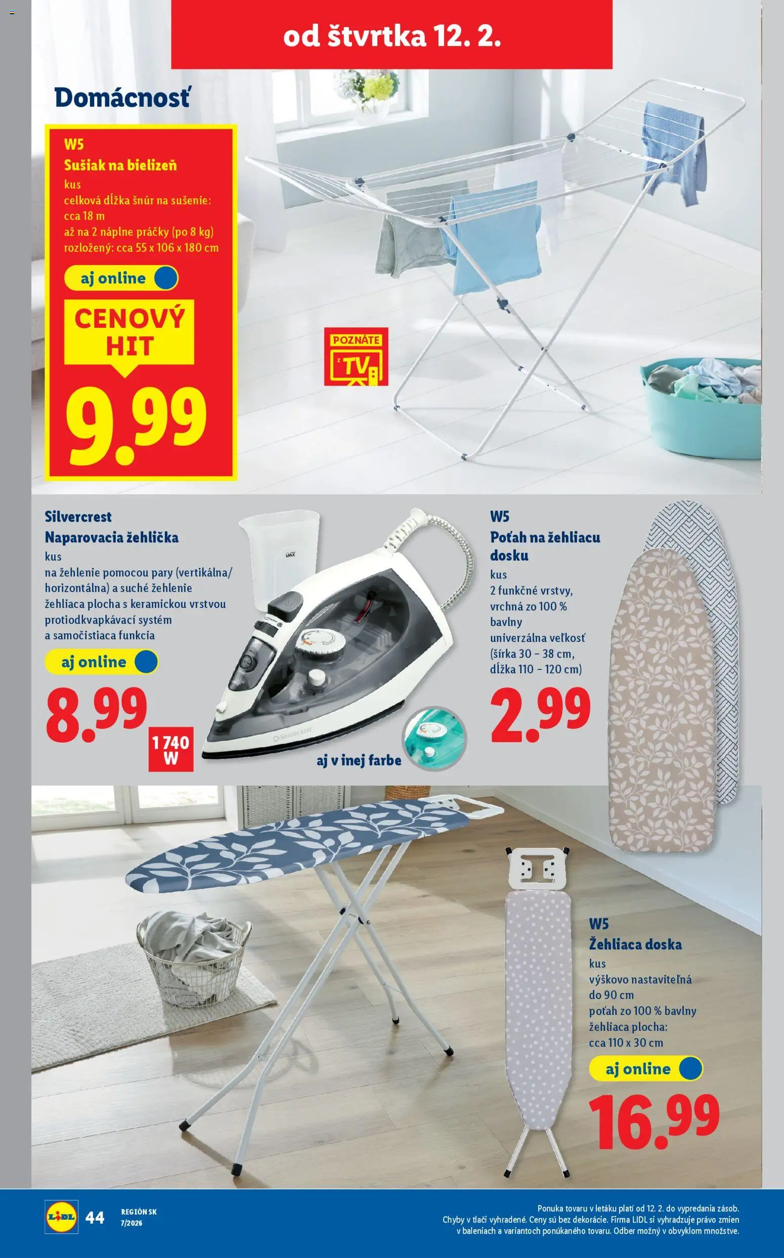 Nové Lidl akcie – leták je platný od 12.02.2026 | Strana: 44 | Produkty: Tv, Naparovacia žehlička, Práčky, Žehlička