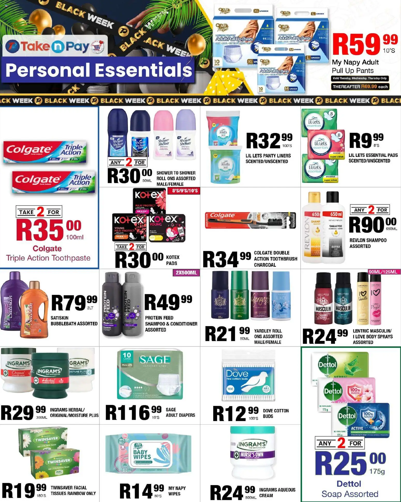 New Take n Pay catalogue – valid from 25.11.2025 | Page: 24 | Products: Bath, Pads, Soap, Panty liners