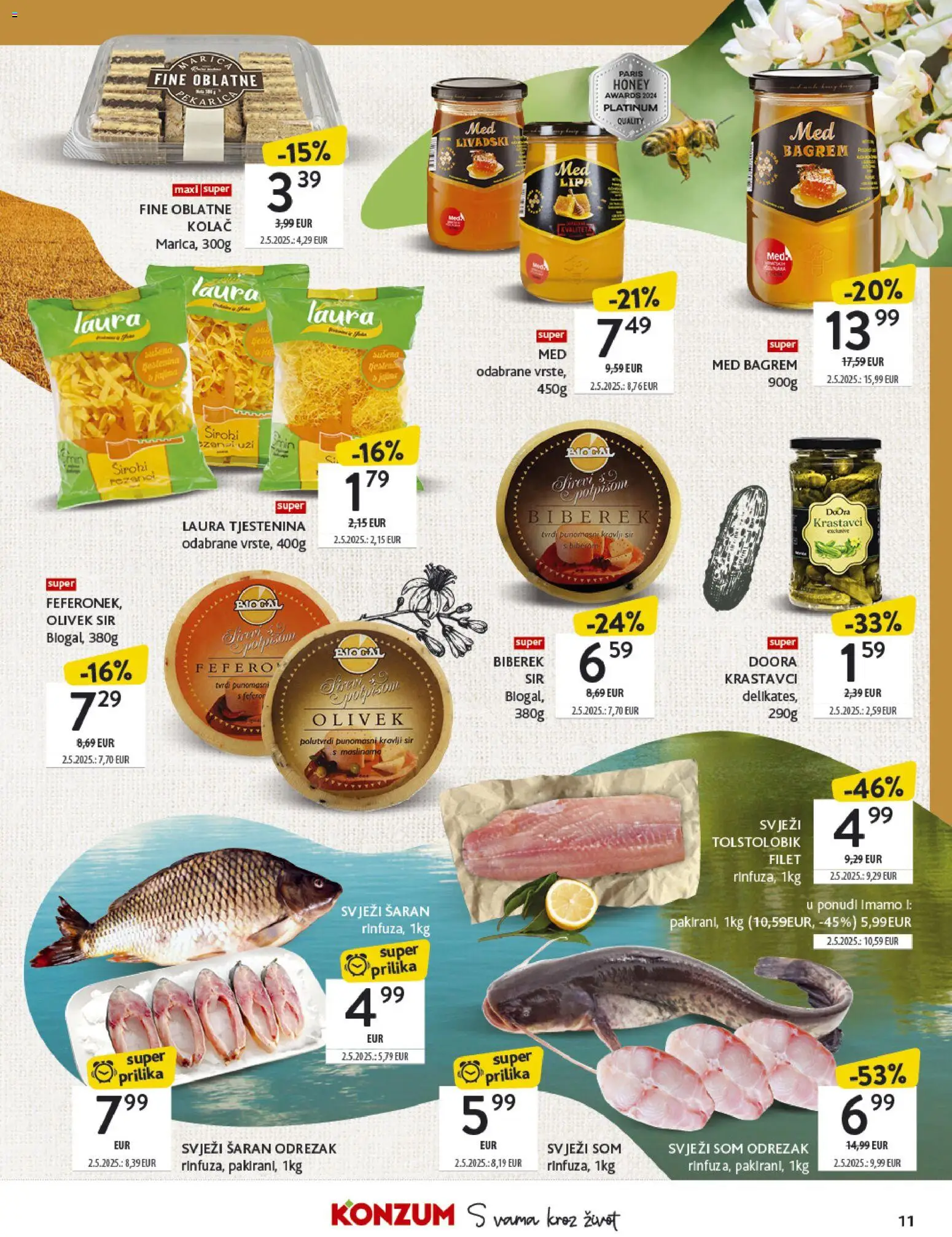 Konzum katalog | vrijedi od 27.10.2025 | Stranica: 11 | Proizvodi: Oblatne, Med, Šaran, Sir