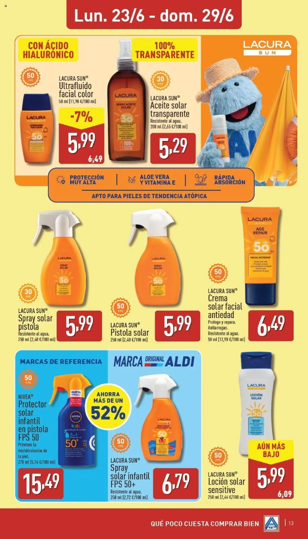 Aldi folleto Península │ válido desde el 23.06.2025 | Página: 13 | Productos: Spray solar, Spray solar infantil, Aceite, Crema