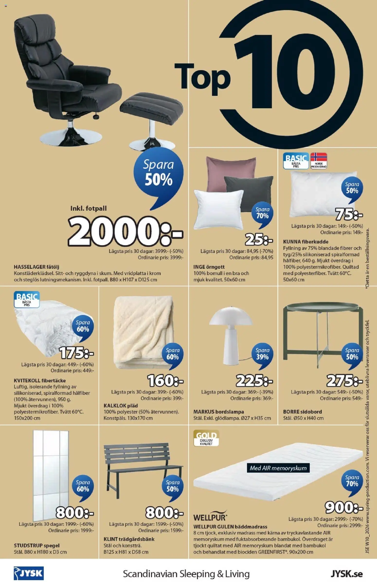 JYSK reklamblad aktuell från 02.03.2026 | Sida: 24 | Produkter: Bäddmadrass, Pläd, Fåtölj, Spegel