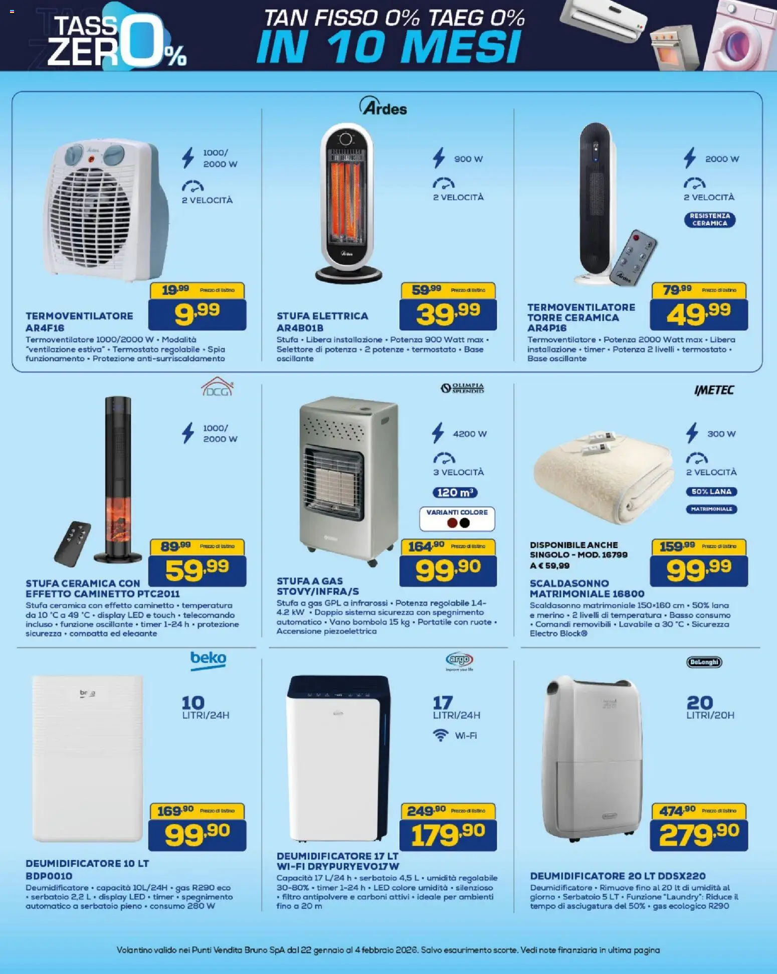 Volantino BRUNO del 22.01.2026 | Pagina: 22 | Prodotti: Deumidificatore, Telecomando, Stufa, Stufa a gas