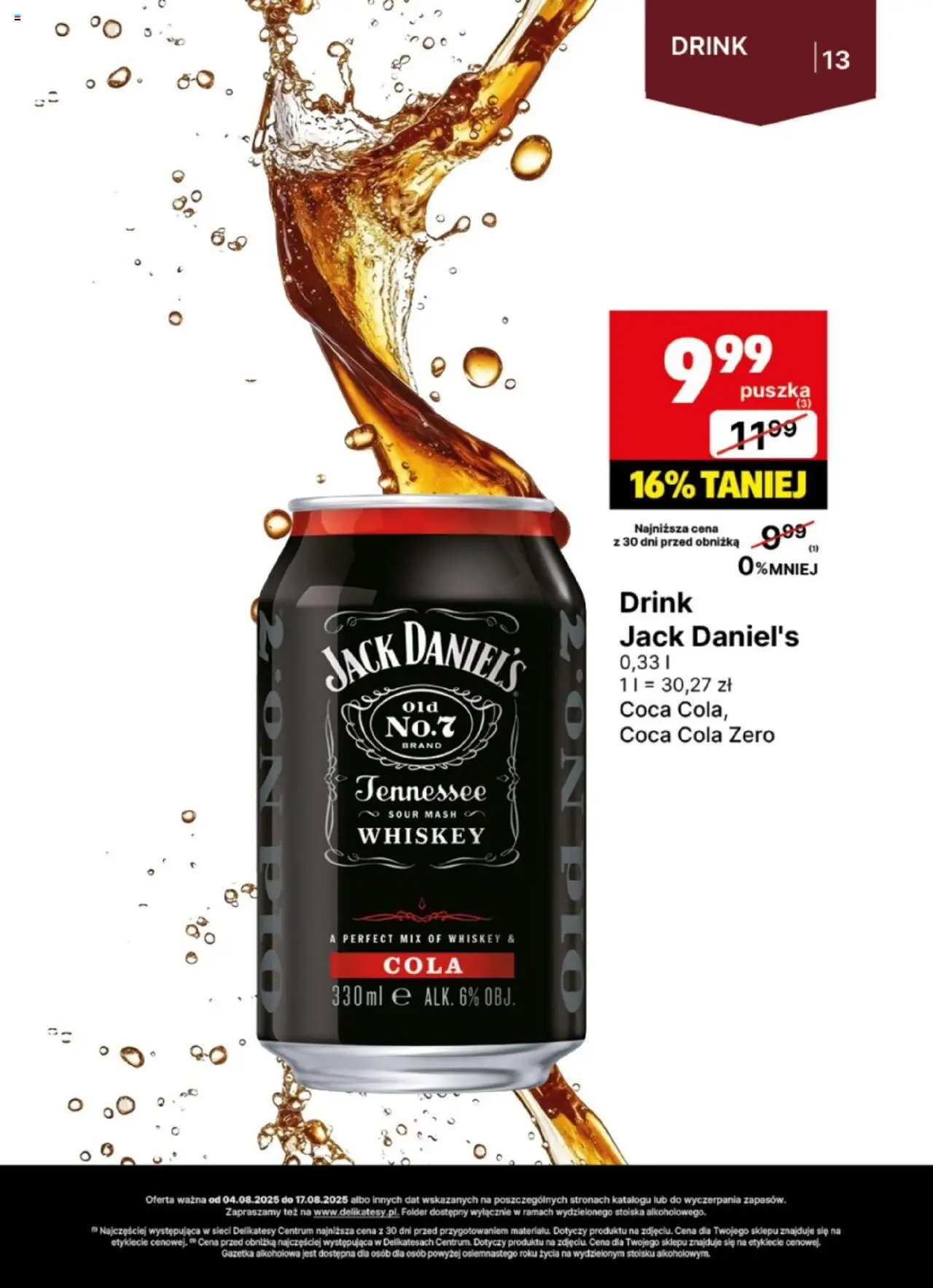 Delikatesy Centrum Gazetka - DeliBarek od 04.08.2025 | Strona: 13 | Produkty: Coca Cola zero, Coca cola, Delikatesy, Jack Daniel's