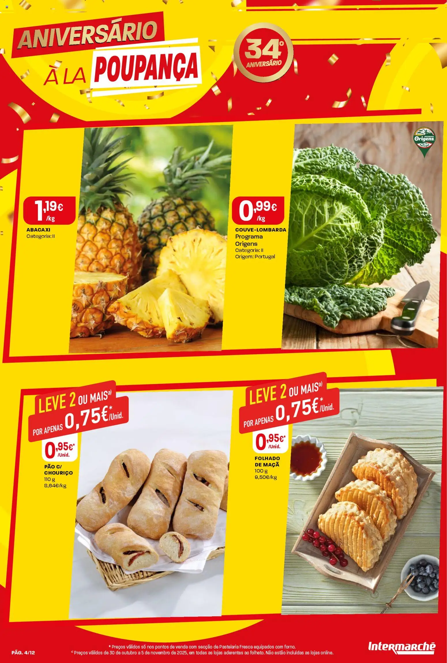 Intermarché Folheto Mini │ válido de 30.10.2025 | Página: 4 | Produtos: Pão, Maça, Chouriço, Abacaxi
