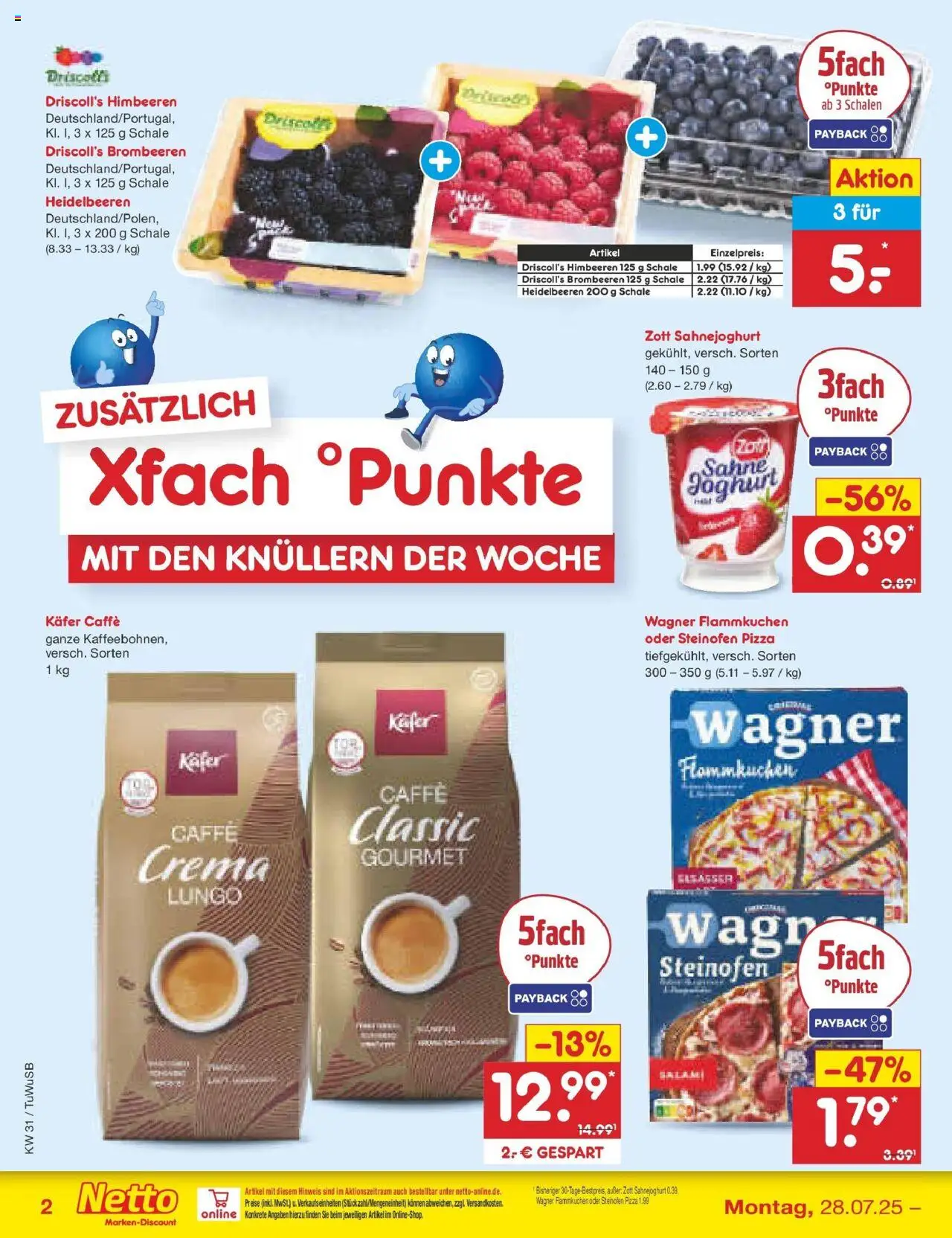 Netto Marken-Discount prospekt Calw-Stammheim	 - gültig ab dem 27.07.2025 | Seite: 2 | Produkte: Himbeeren, Joghurt, Pizza, Sahne