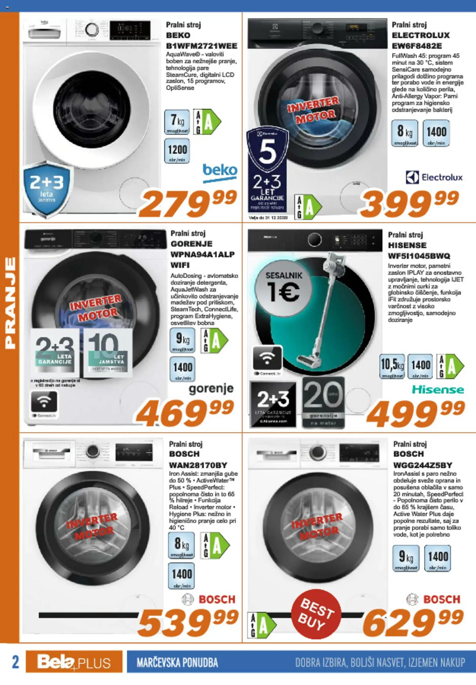 Novi Bela plus katalog ponudbe – veljaven od 16.03.2026 | Stran: 2 | Izdelki: Pralni stroj, Oblacila, Sesalnik