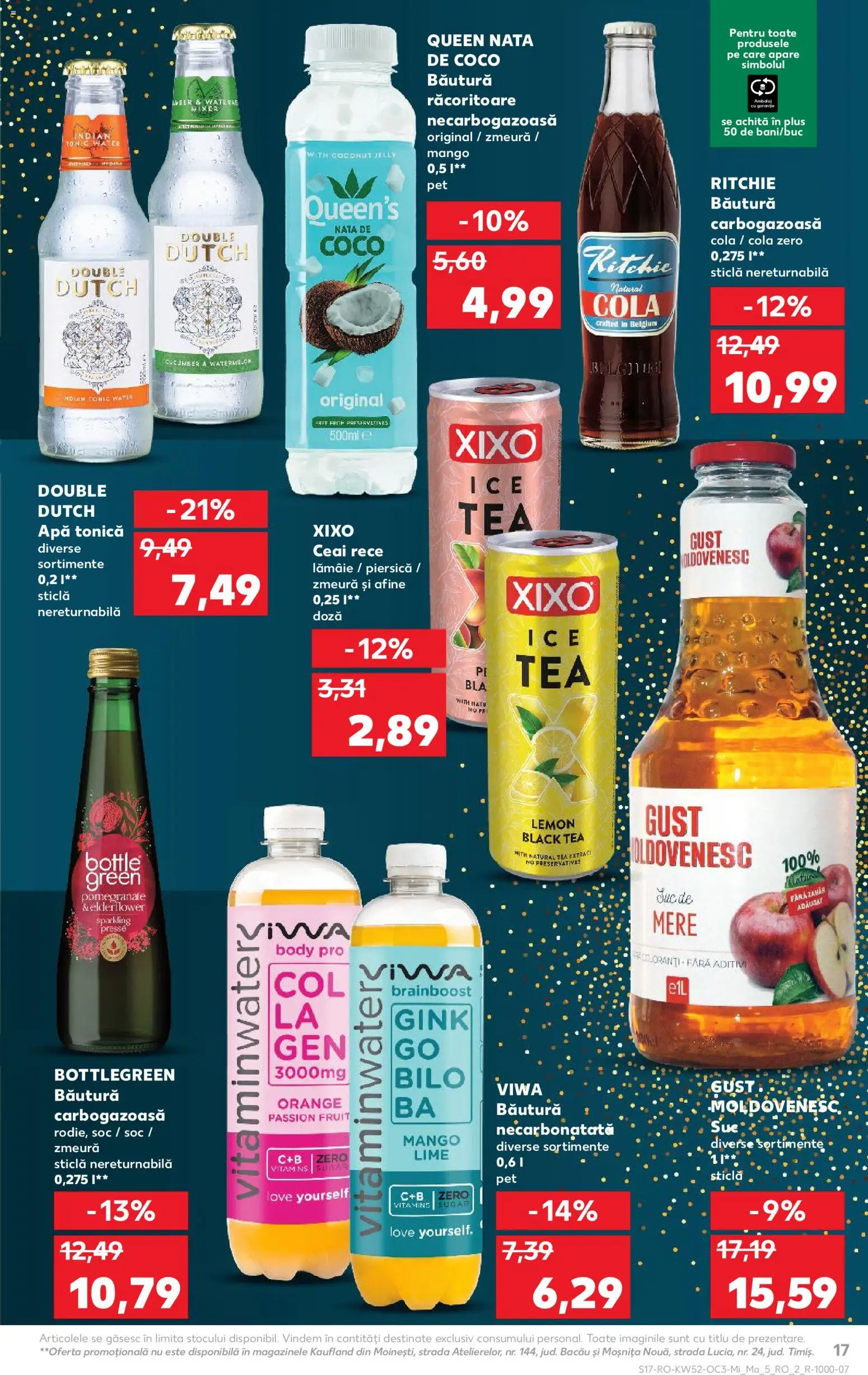 Kaufland RO akciós ujság - amely érvényes a következő dátumtól: 24.12.2025 | Oldal: 17 | Termékek: Tonic, Lime, Cola, Tea