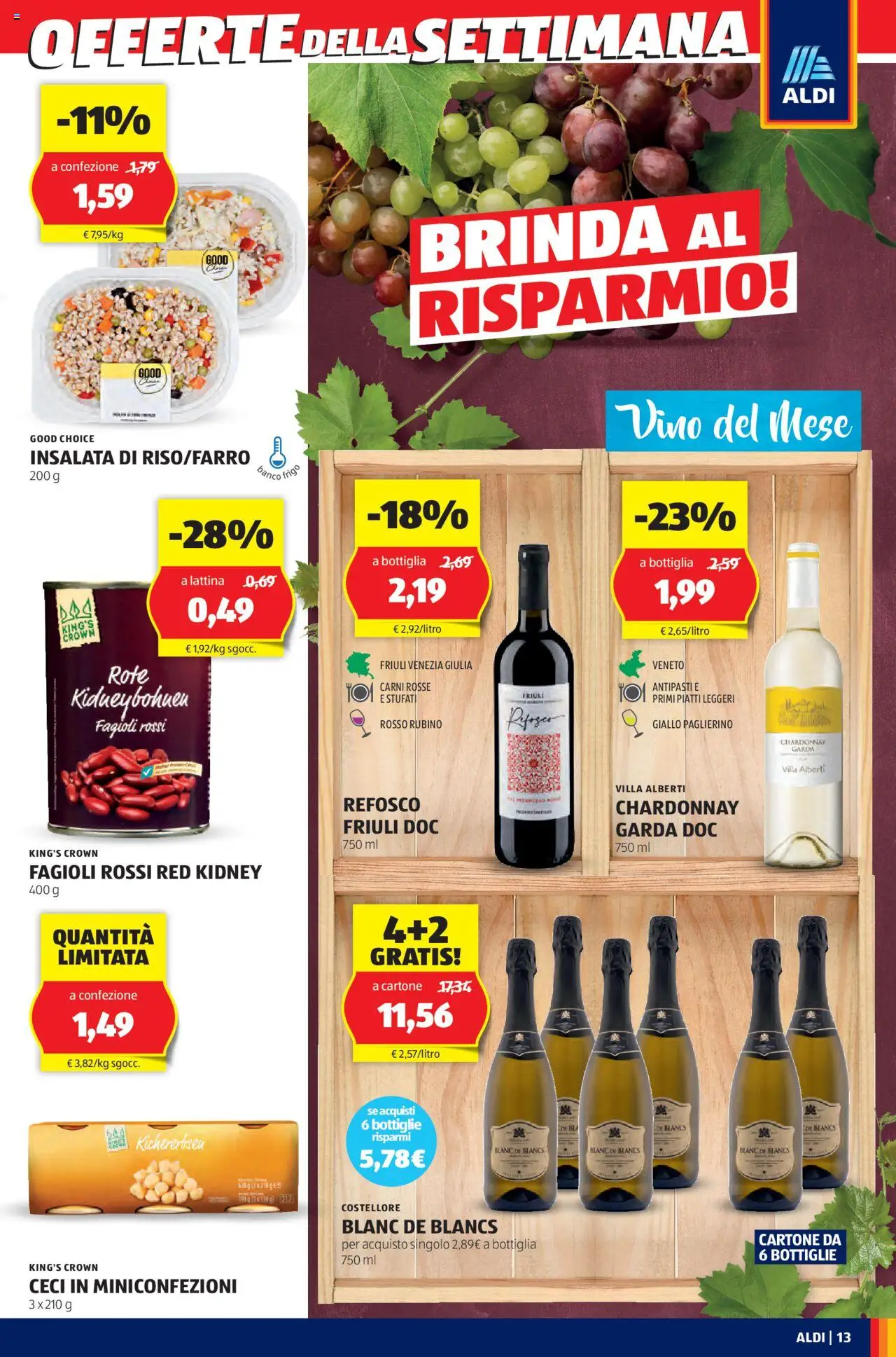 Volantino Aldi del 07.07.2025 | Pagina: 13 | Prodotti: Insalata, Fagioli, Vino, Bottiglia