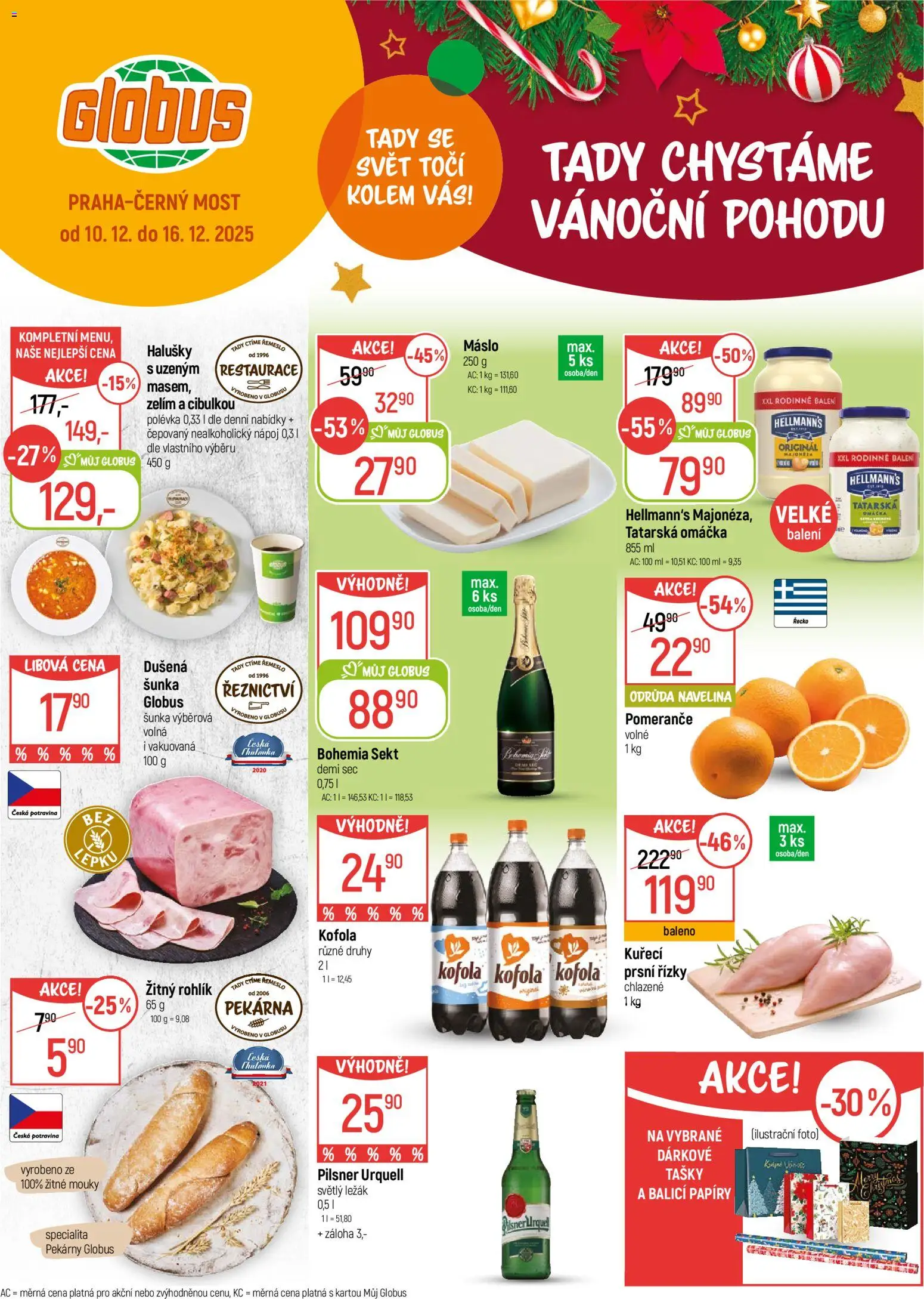Globus leták - Praha Černý Most od 10.12.2025 | Strana: 1 | Produkty: Máslo, Žitný rohlík, Tašky, Tatarská omáčka