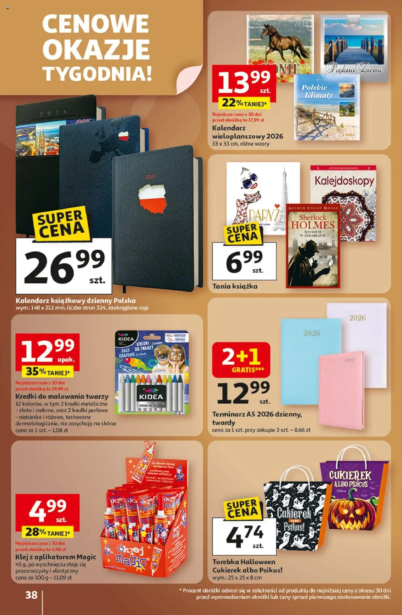 Auchan Gazetka - Wielkie przeboje cenowe Hipermarket od 23.10.2025 | Strona: 38 | Produkty: Torebka, Kalendarz