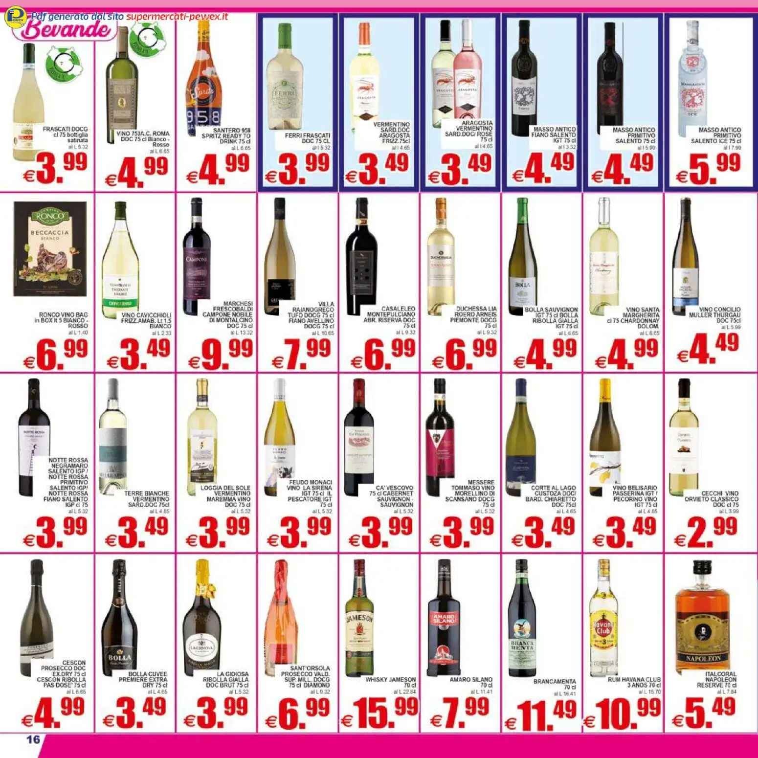 Volantino Pewex del 17.04.2026 | Pagina: 16 | Prodotti: Prosecco, Rum, Bottiglia, Pecorino