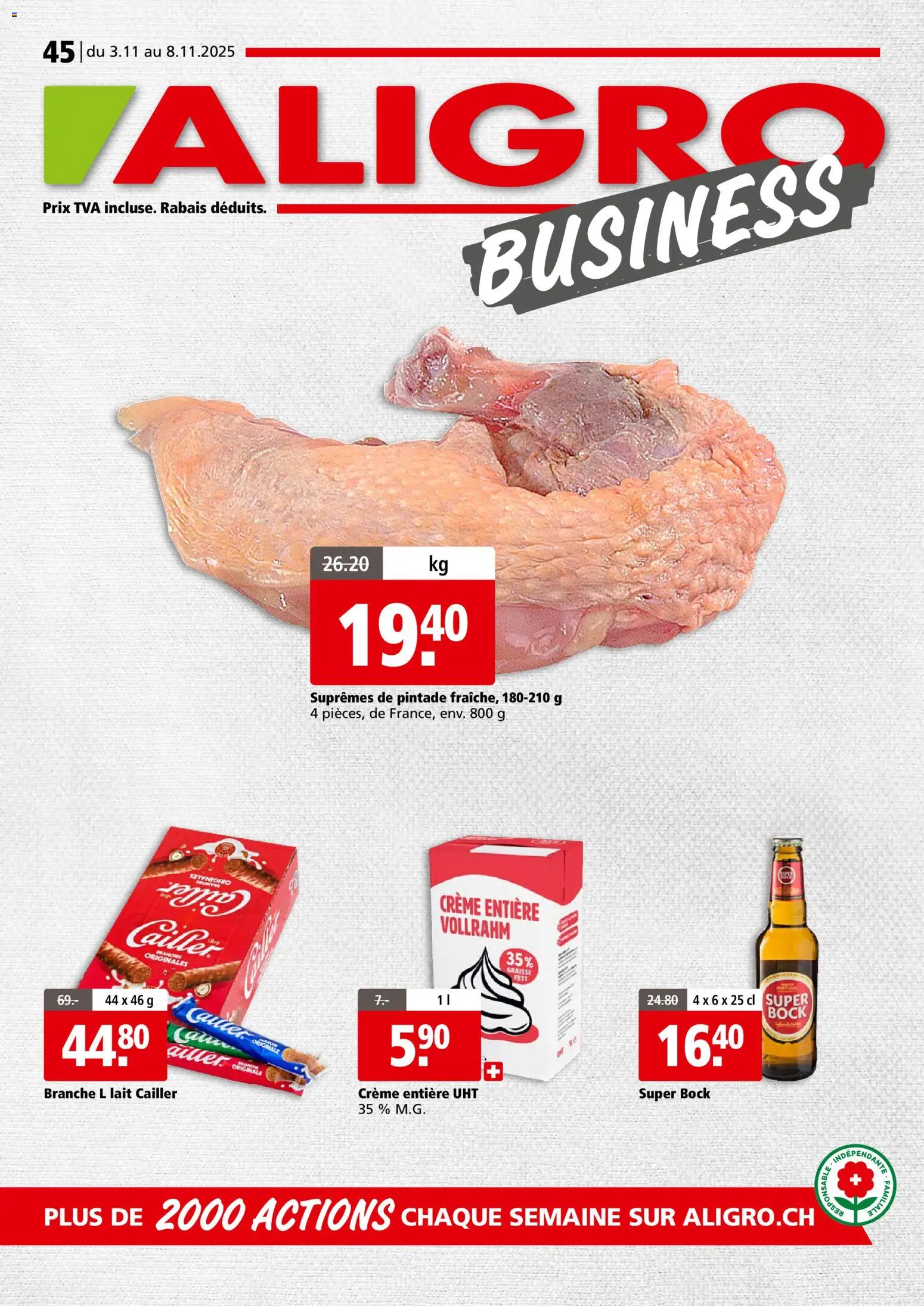 Aligro Aktionen Business Chavannes, Matran, Genève, Sion – gültig ab 03.11.2025 | Seite: 1 | Produkte: Creme