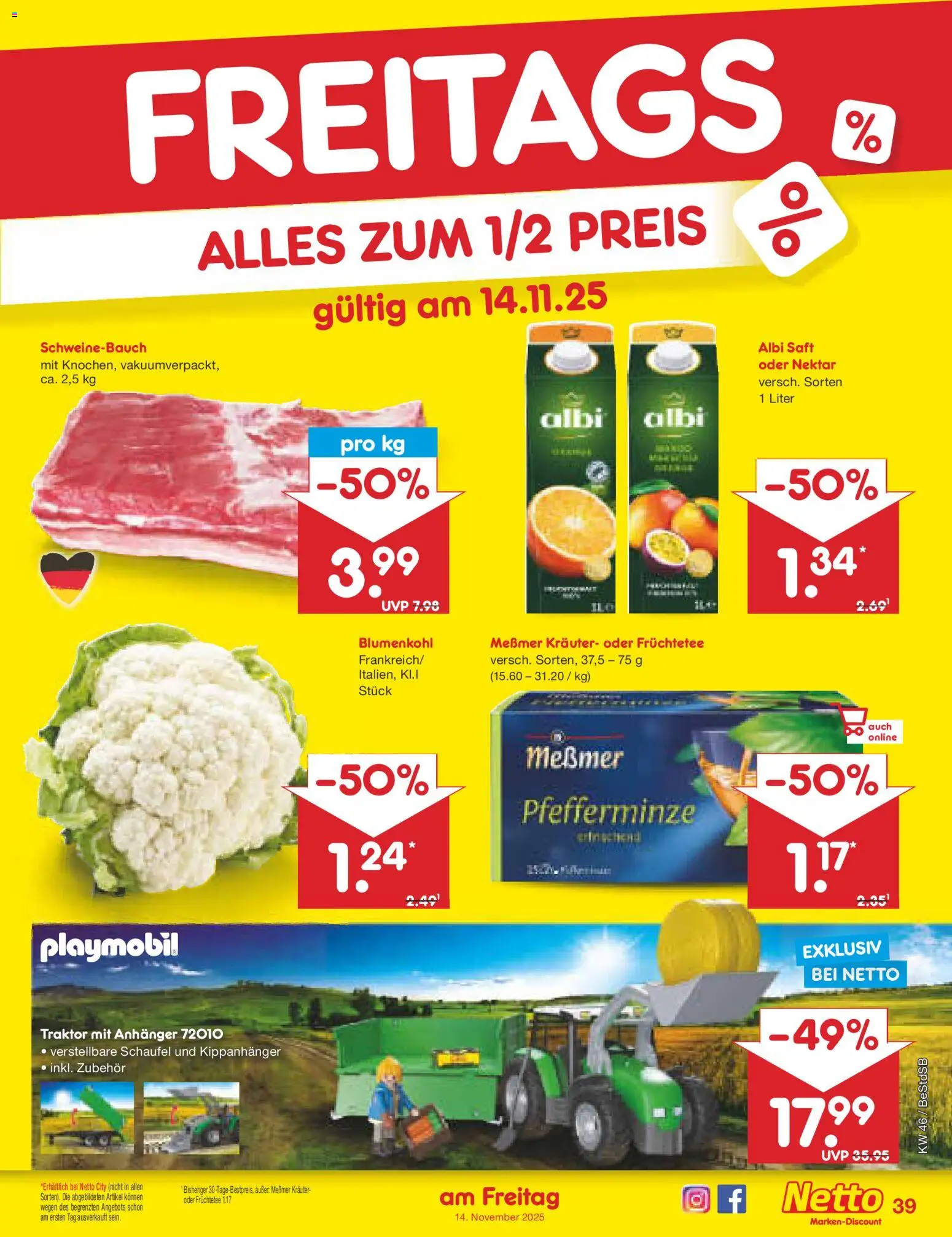 Netto Marken-Discount Prospekt 	 – gültig ab 10.11.2025 | Seite: 47 | Produkte: Messmer, Schweinebauch, Blumenkohl, Saft