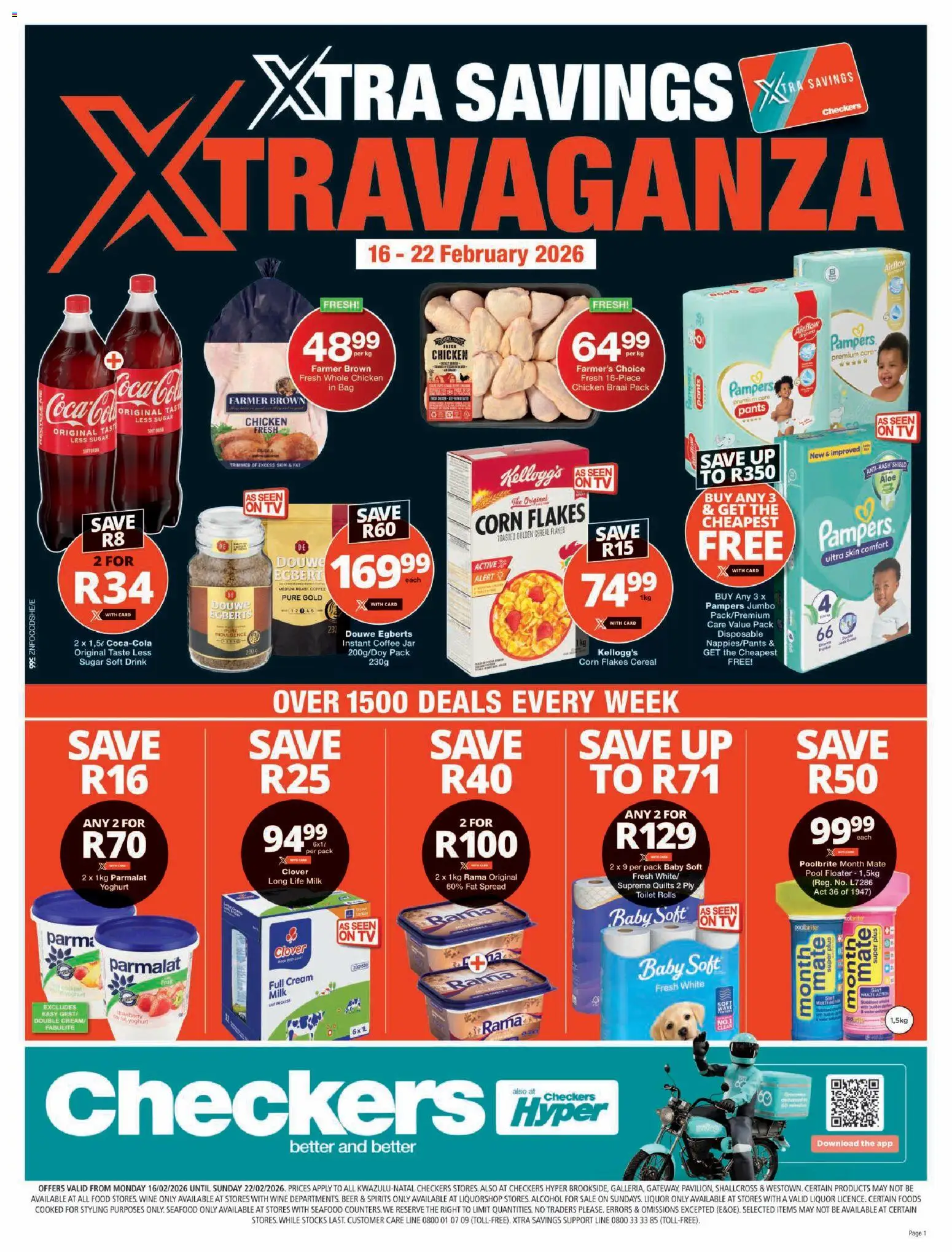 New Checkers catalogue – valid from 16.02.2026 | Page: 1 | Products: Milk, Coffee, Beer, Seafood