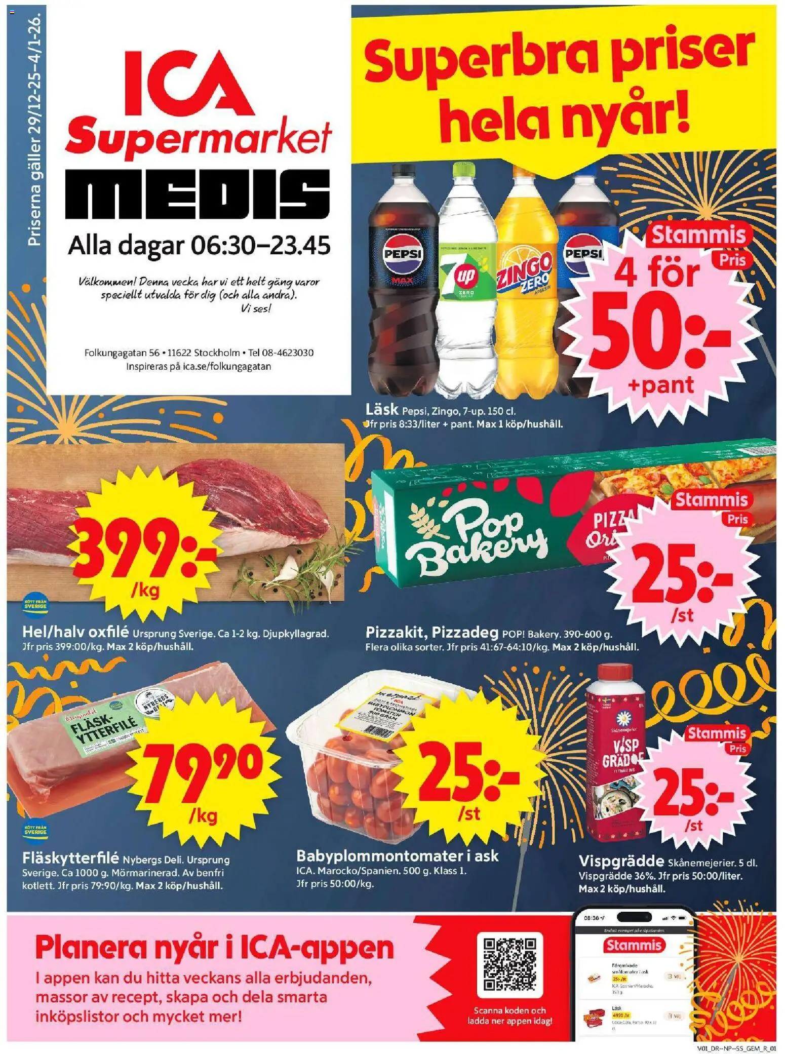 ICA Supermarket reklamblad aktuell från 30.12.2025 | Sida: 1 | Produkter: Galler, Pepsi, Pizza, Tomater