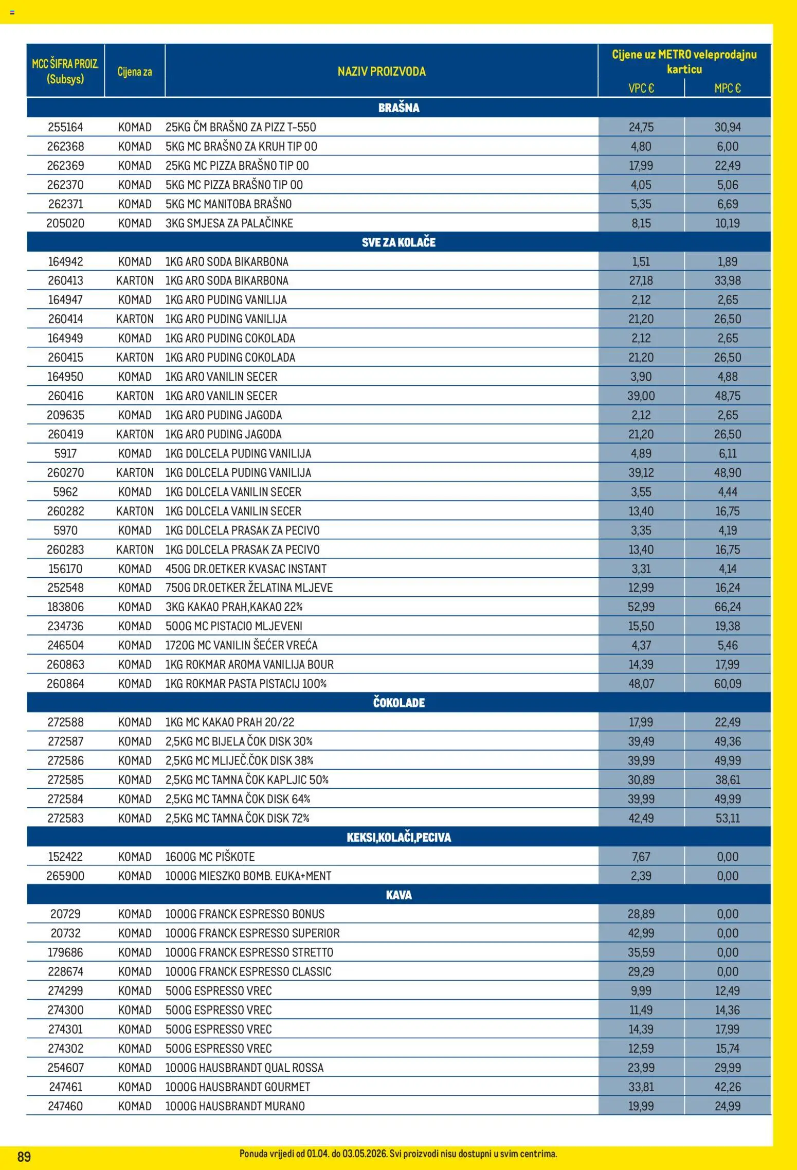 Metro katalog | vrijedi od 01.04.2026 | Stranica: 89 | Proizvodi: Šećer, Pasta, Kakao, Disk